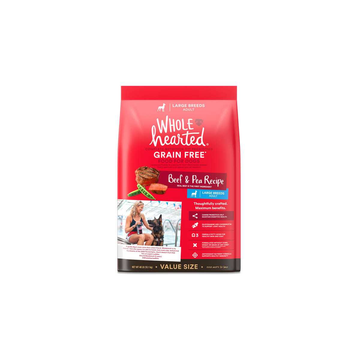 WholeHearted Grain Free Beef & Pea Recipe Adult Dry Large Breeds Dog Food Bag