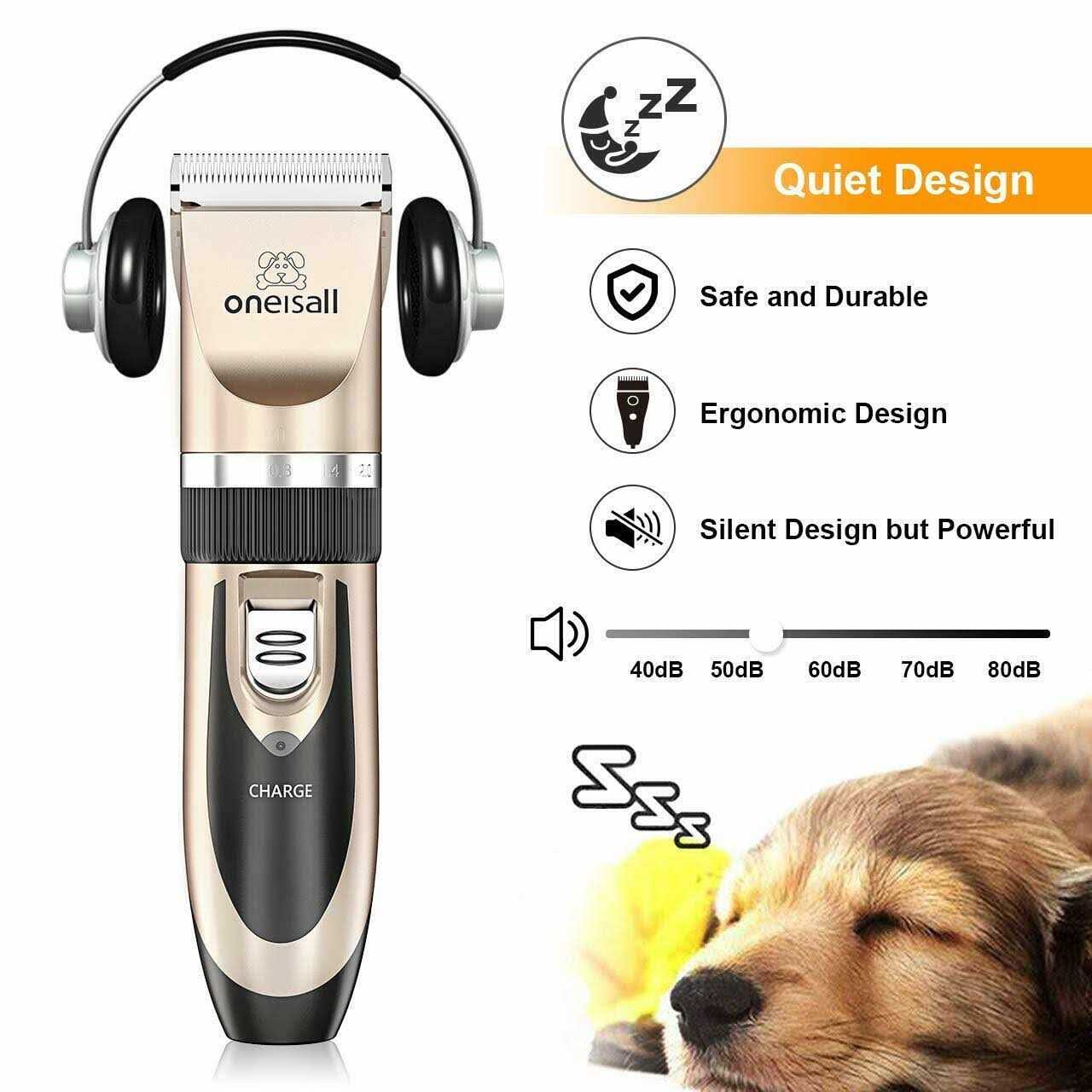 oneisall Dog Shaver Clippers Low Noise Rechargeable Cordless Electric Quiet Hair Clippers Set for Dogs Cats Pets
