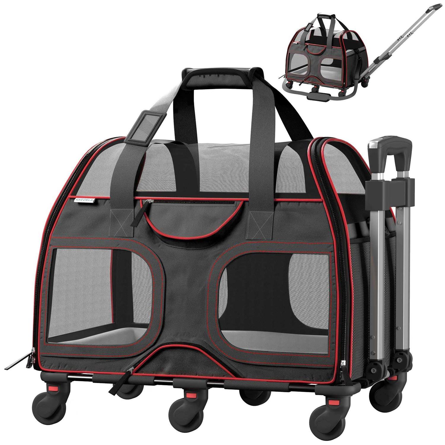 Katziela Luxury Rider Pro Pet Carrier with Removable Wheels and Double Telescopic Handle