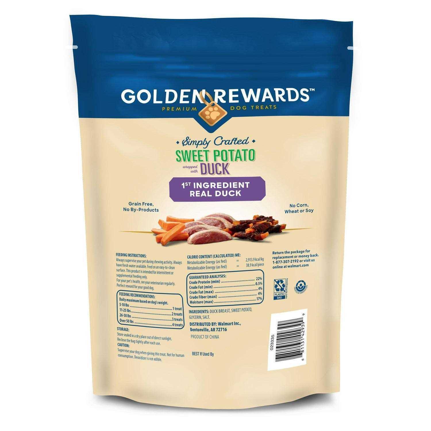 Golden Rewards Sweet Potato Wrapped with Duck Flavor Dry Training Treats for All Dogs
