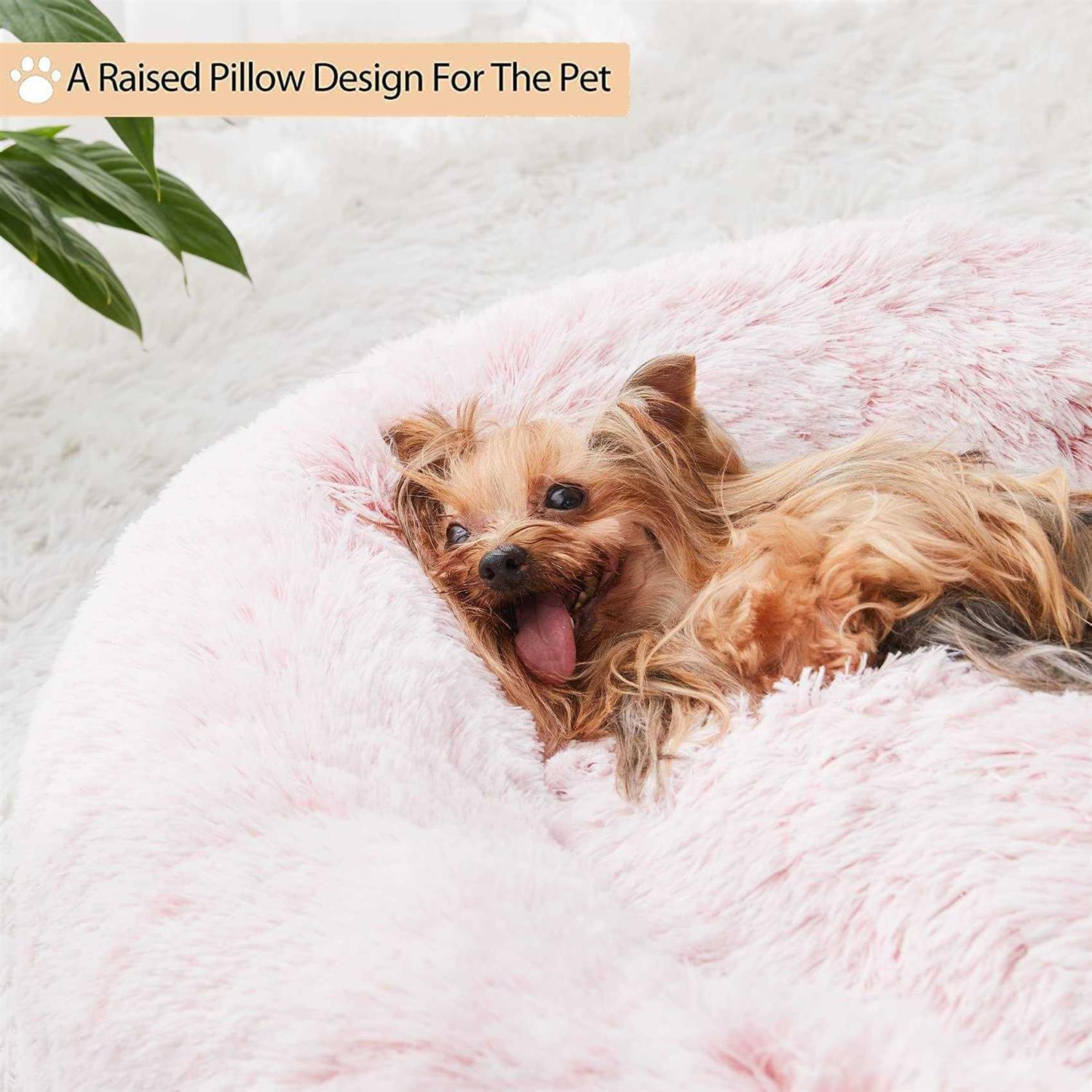 WNPETHOME Calming Dog Bed & cat Bed,Small Dog Bed Donut Faux Fur Anti-Anxiety Dog Bed Dog Pet Bed for Small Dogs