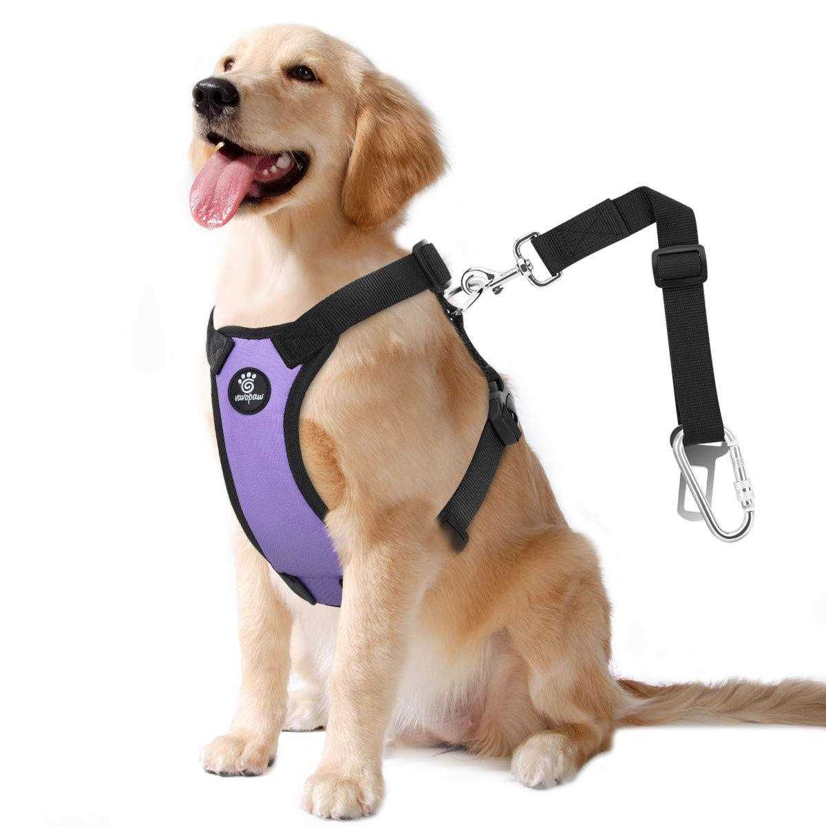 VavoPaw Dog Vehicle Safety Vest Harness, Adjustable Soft Padded Mesh Car Seat Belt Leash Harness with Travel Strap and Carabiner