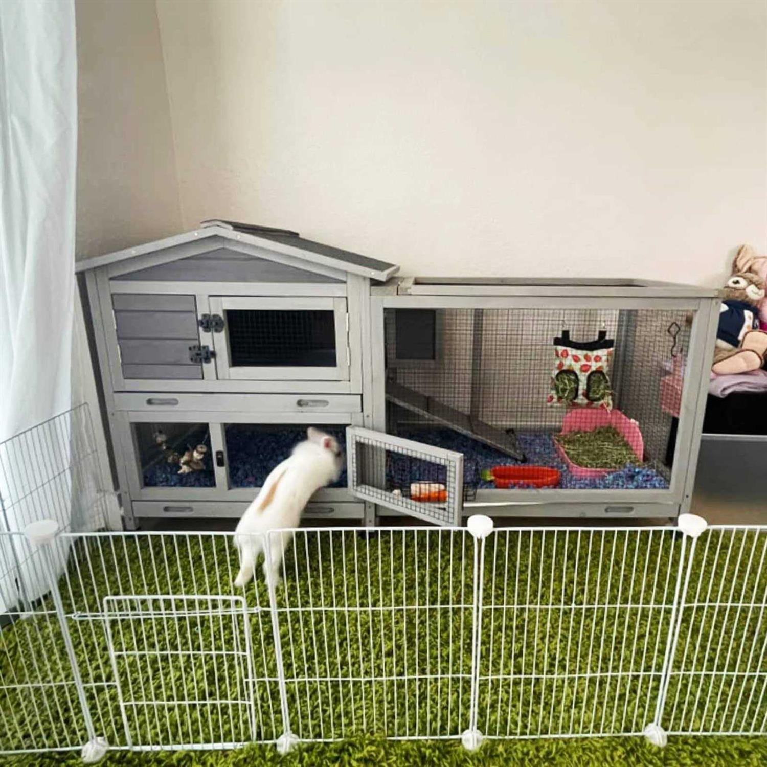 Aivituvin Rabbit Hutch Outdoor Indoor Rabbit Cage Chikcen Coop with Casters Guinea Pig Cage with 3 Deep No Leakage Pull Out Tray