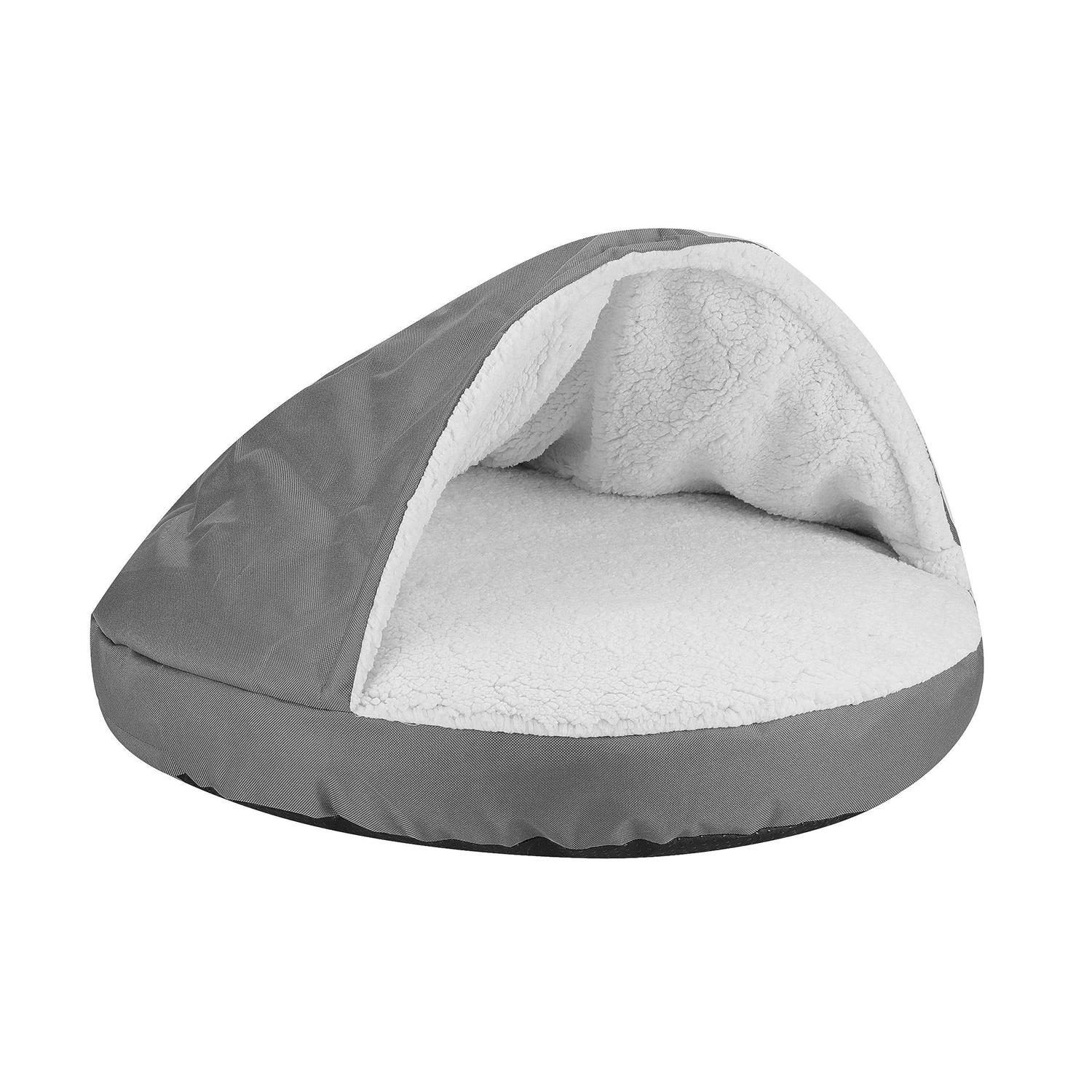 Long Rich Durable Oxford to Sherpa Pet Cave and Round Pet Bed, 25, with Removable Top and Insert