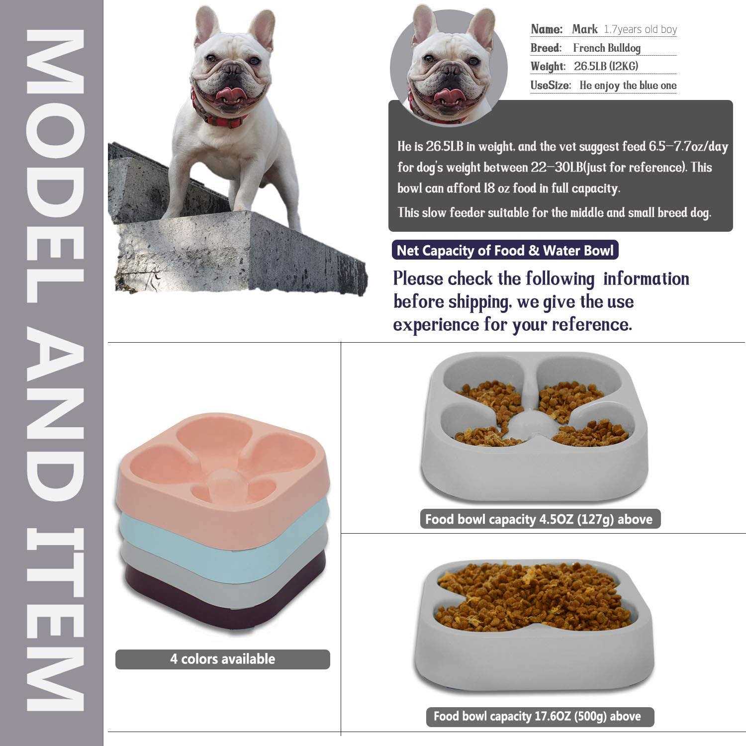 Hifrenchies Healthy Slow Feeding Dog Bowl for French Bulldog -Slow Feeder Dog Bowl No Chocking Dog Cat Food Bowl with Striped Shape Pattern