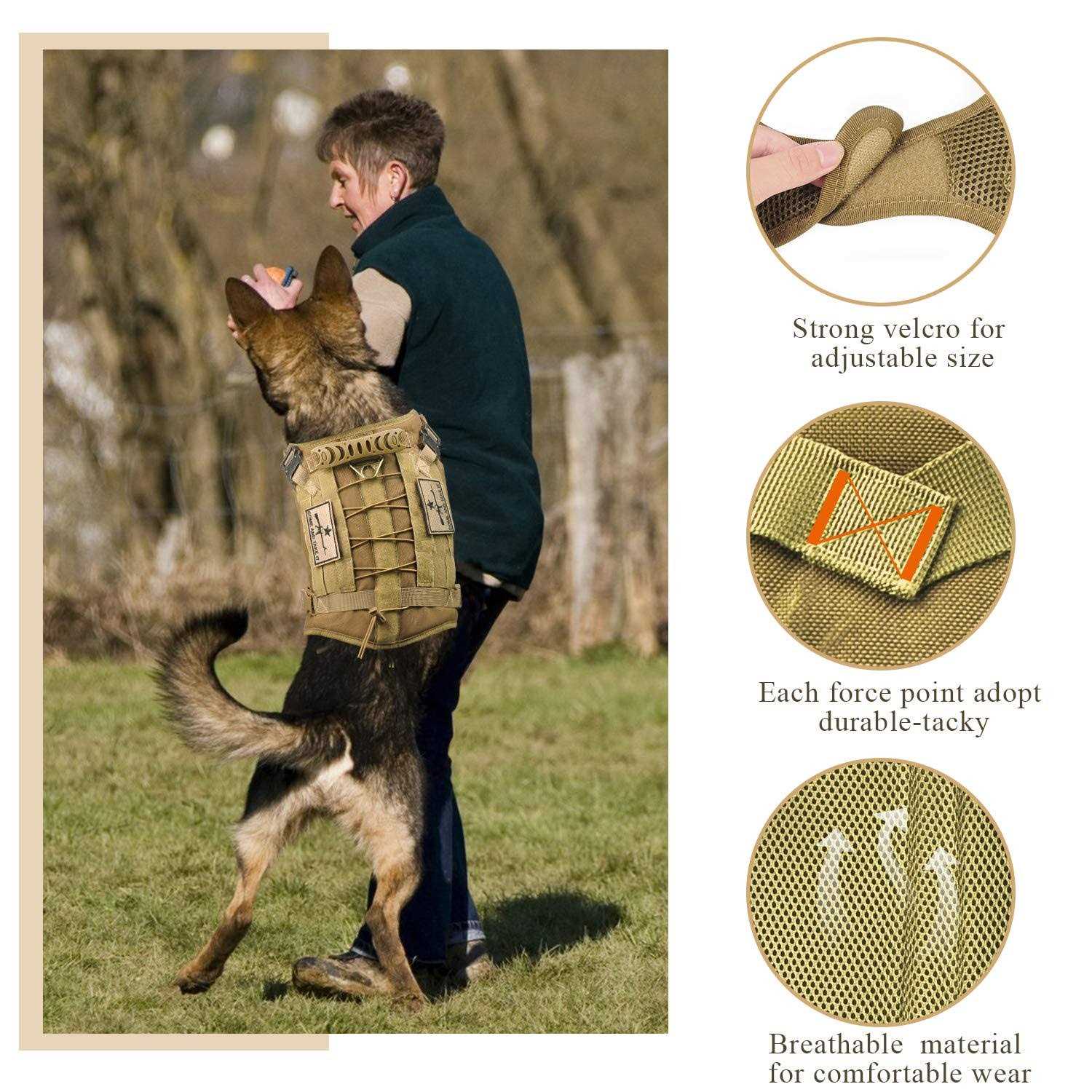 SALFSE Tactical Service Dog Vest Harness K9 Military Molle Dog Vest for Outdoor Training Hunting Pet Harness with Rubber Handle & Metal