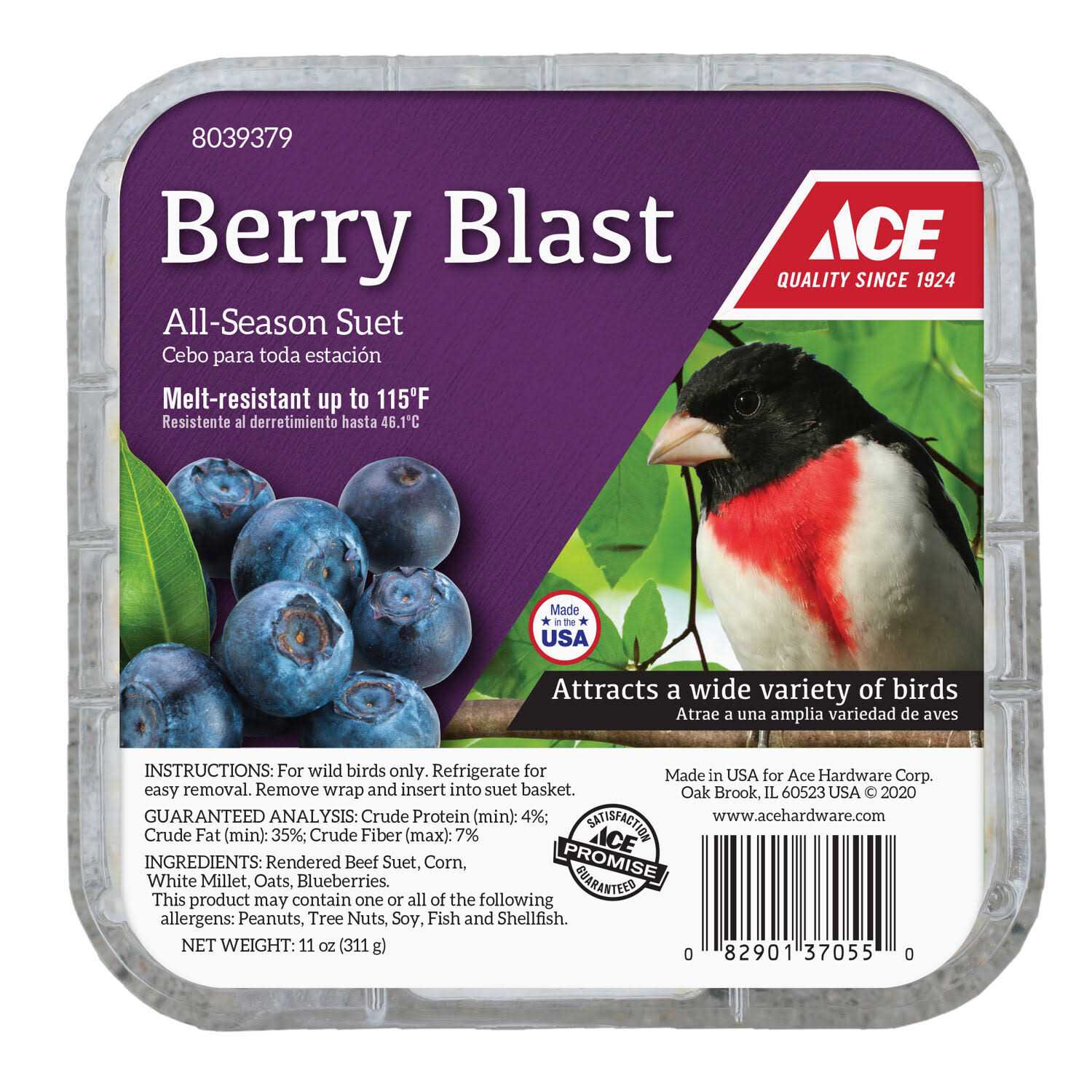 Ace Berry Blast Assorted Species beef Suet 11 oz