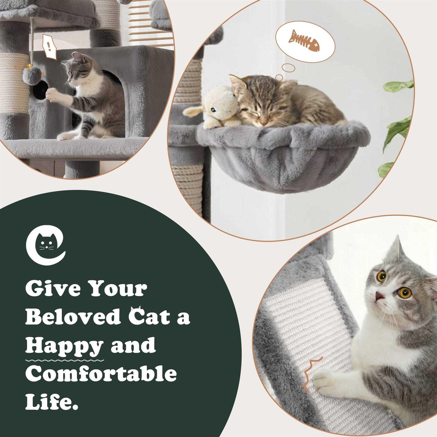 Amolife 68 Inch Cat Tower Multi-Level / X-Large Cat Tree King with Scratching Posts Kitty Pet Play House