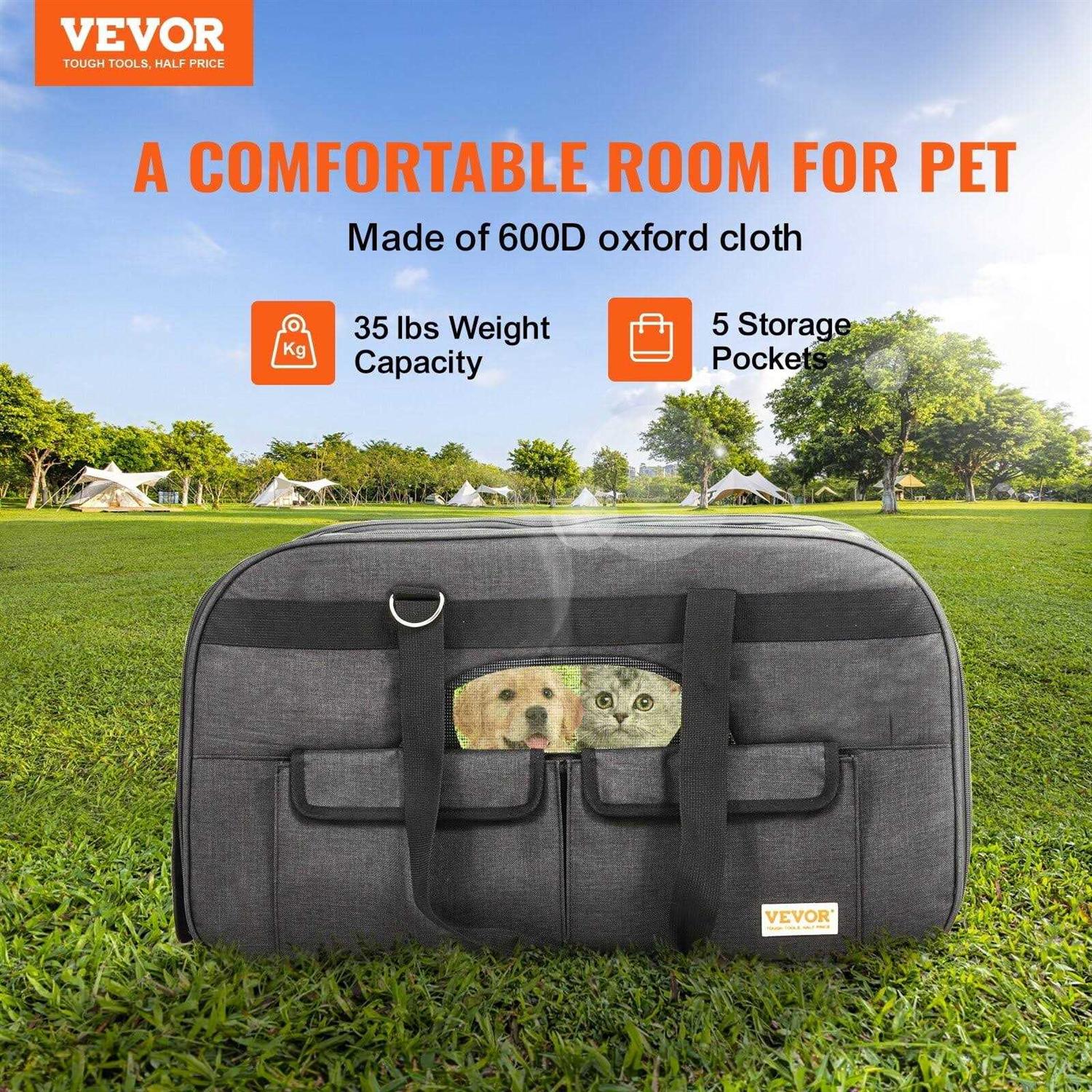 VEVOR Cat Carrier with Wheels Rolling Pet Carrier with Telescopic Handle and Shoulder Strap