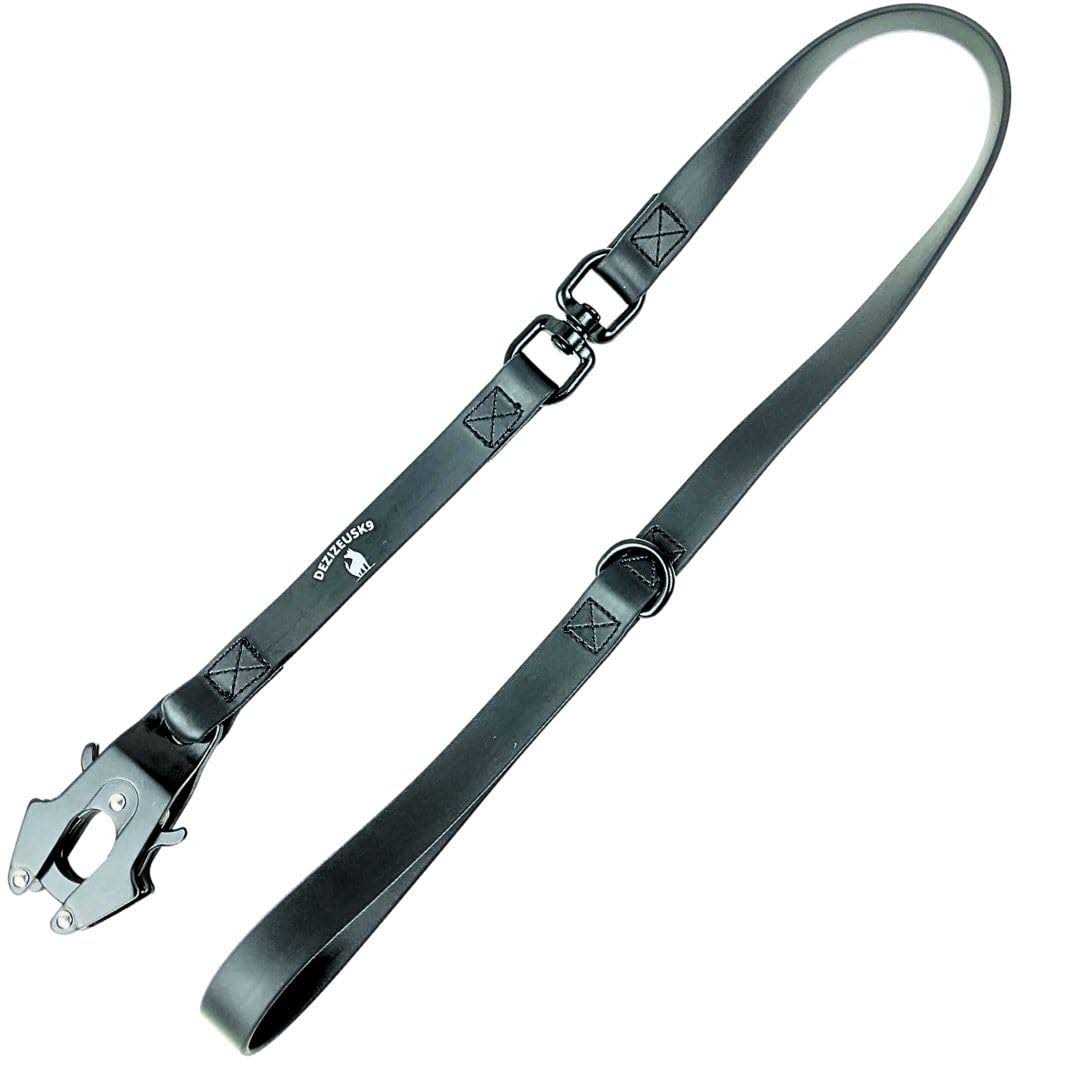DEZIZEUSK9 Biothane Heavy Duty Dog Leash Tactical Dog Lead Quick Release Locking cable carabiner clasp