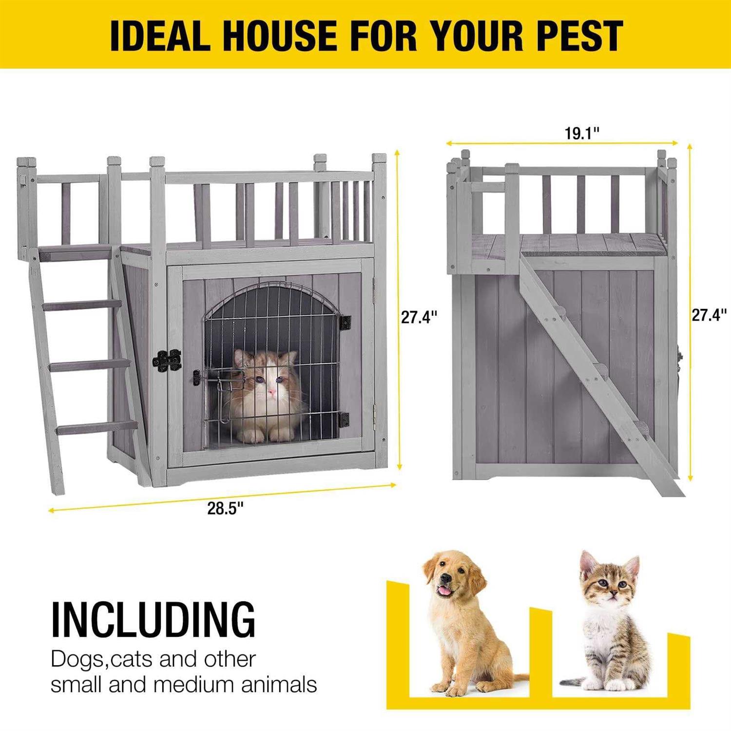 aivituvin dog house feral cat house outdoor and indoor,pet houses with stairs,2 storys