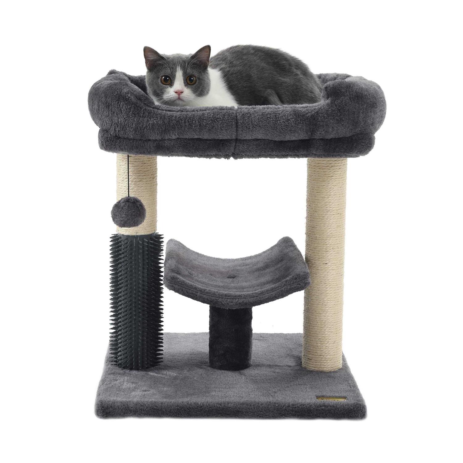 Hoopet cat Tree Tower,cat Scratching Post for Indoor Cats,Featuring with Super Cozy Perch,cat Self Groomer and Interactive Dangling Ball Great