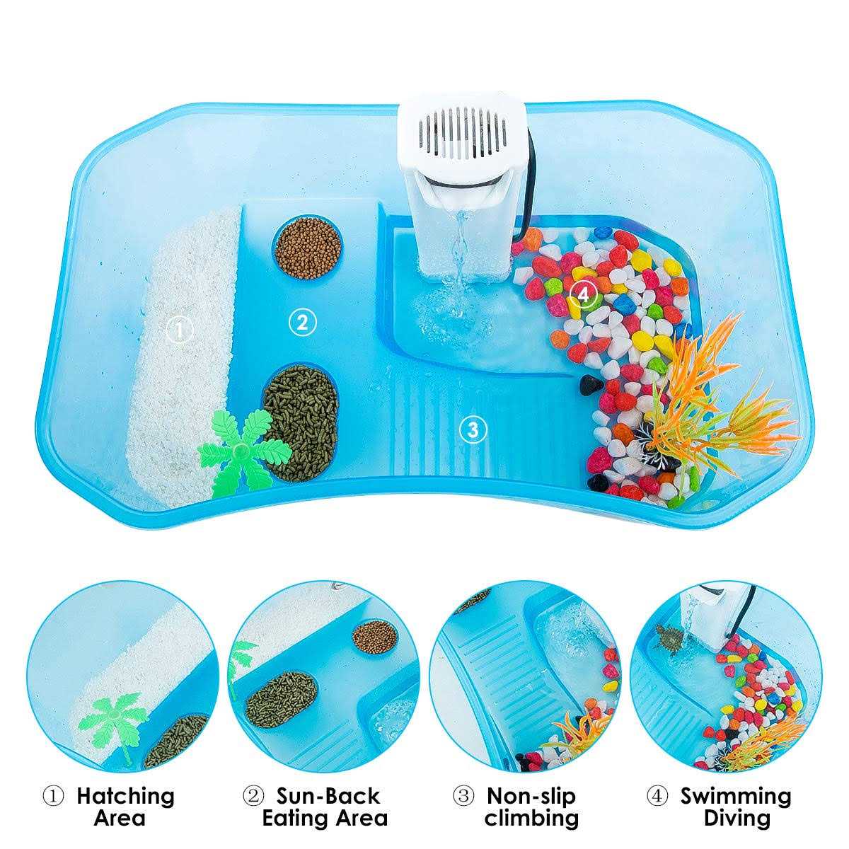 Geegoods Turtle Tank Aquarium,Reptile Tank,Turtle Aquarium Terrapin Lake with Platform Plants Tank for Pet Turtle Reptile Habitat