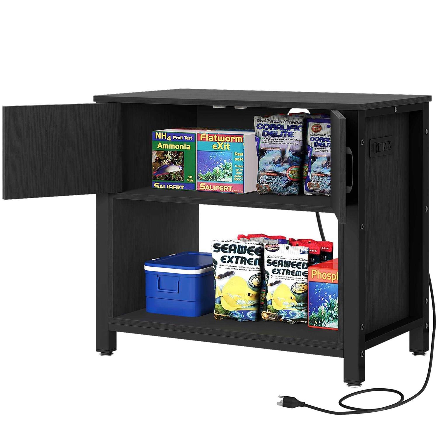 DWVO Heavy Duty Metal Aquarium Stand with Power Outlets Cabinet for Fish Tank Accessories Storage