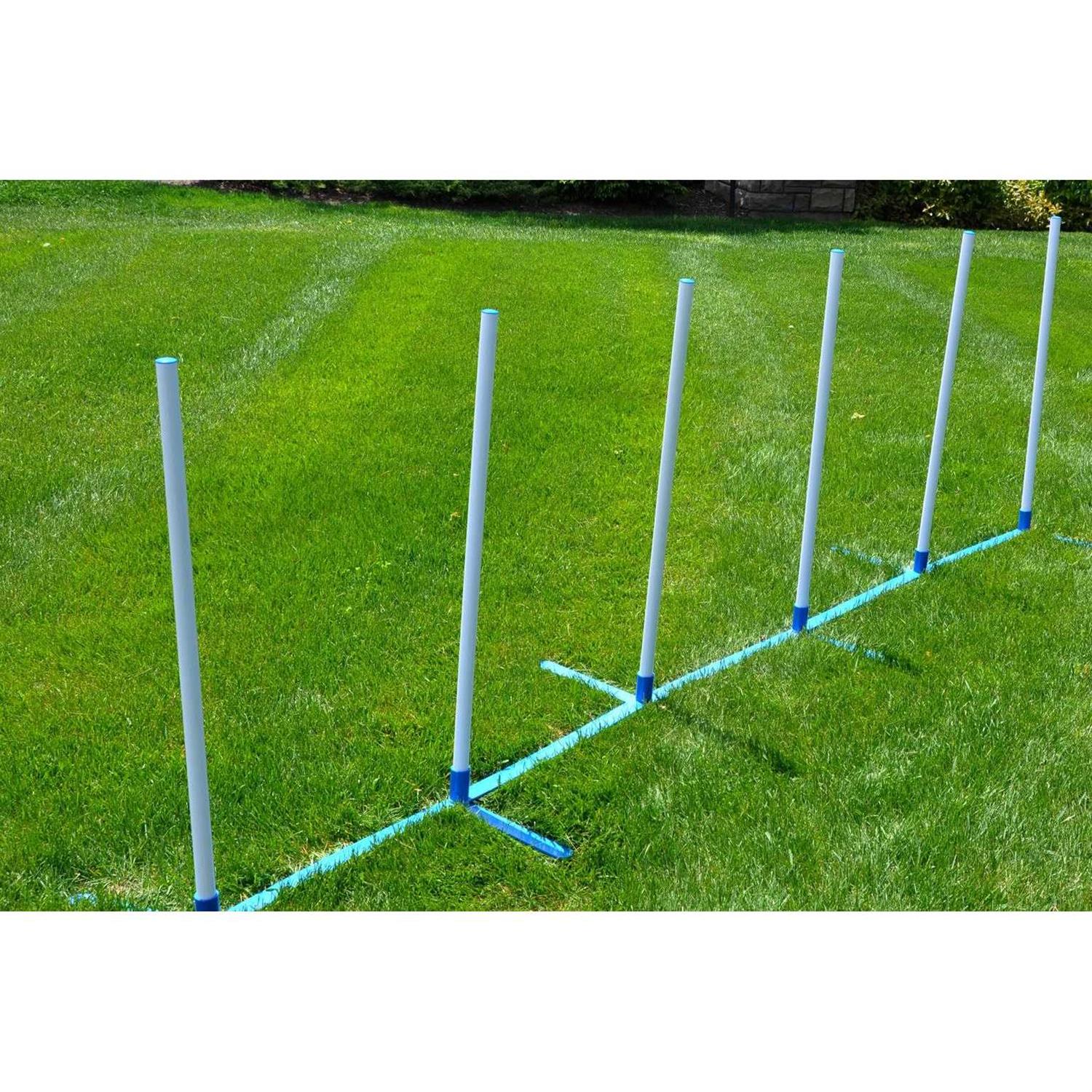 Cool Runners Agility Weave Poles Adjustable 6 Pole Set with Carrying Case and Grass Stakes
