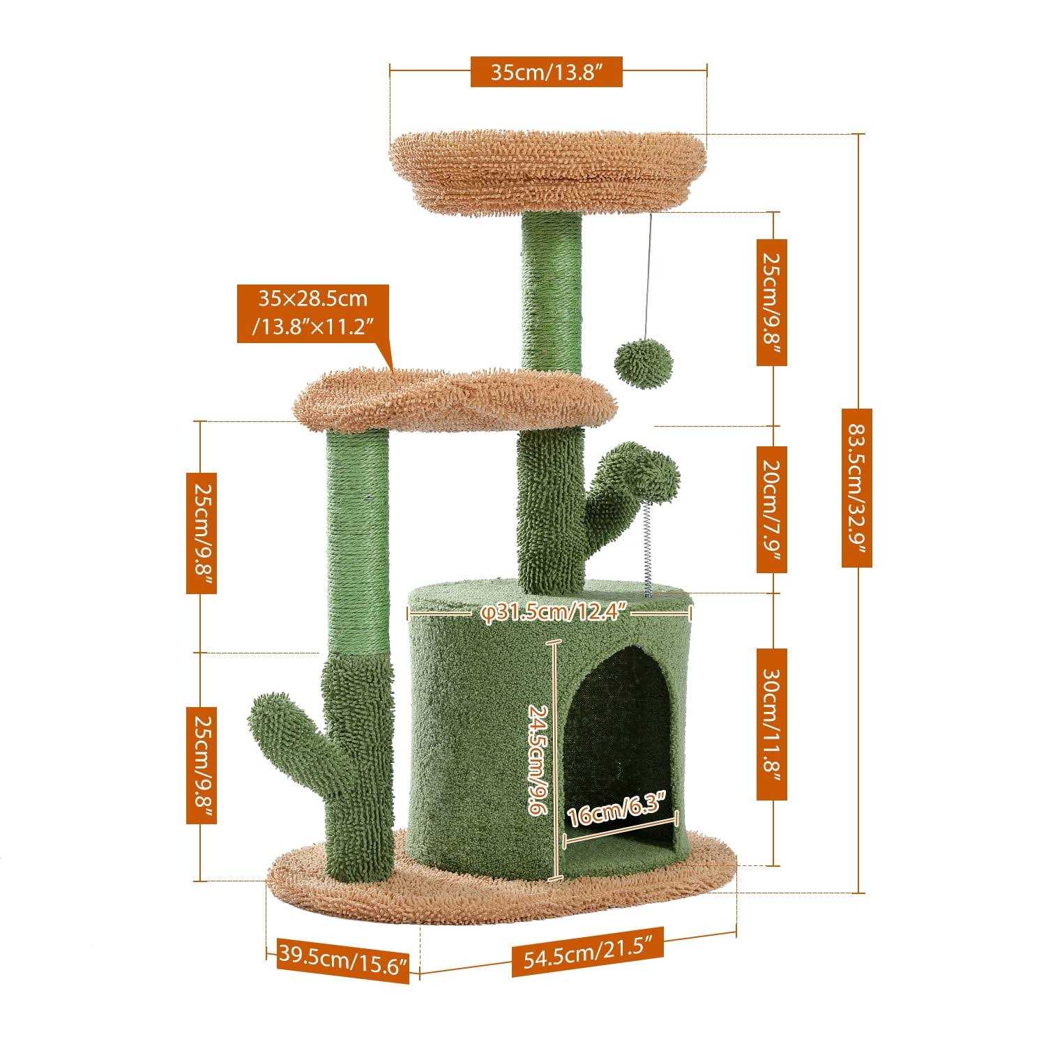 Pawz Road 32 inch Cat Tree Tower Cactus Sisal Scratching Posts Condo Perch for Indoor Kitty Small Cats