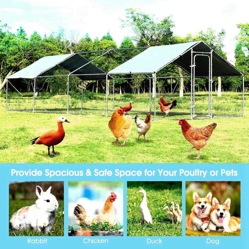 Carmyra Large Chicken Coop Walk-in Metal Poultry Cage House Rabbits Habitat Cage Spire Shaped Coop with Waterproof and Anti-Ultraviolet Cover