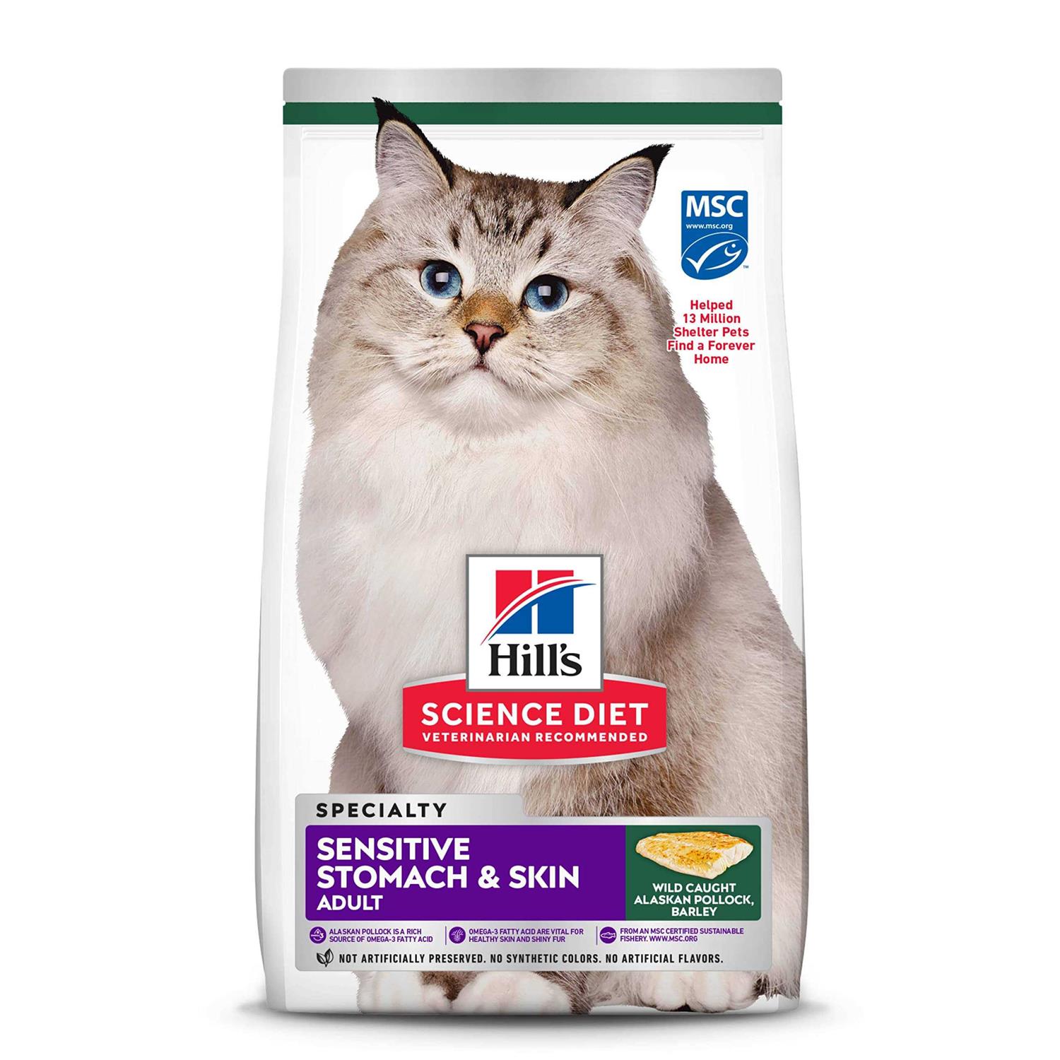 Hill’s Science Diet Adult Sensitive Stomach & Skin Pollock Meal & Barley Recipe Dry Cat Food