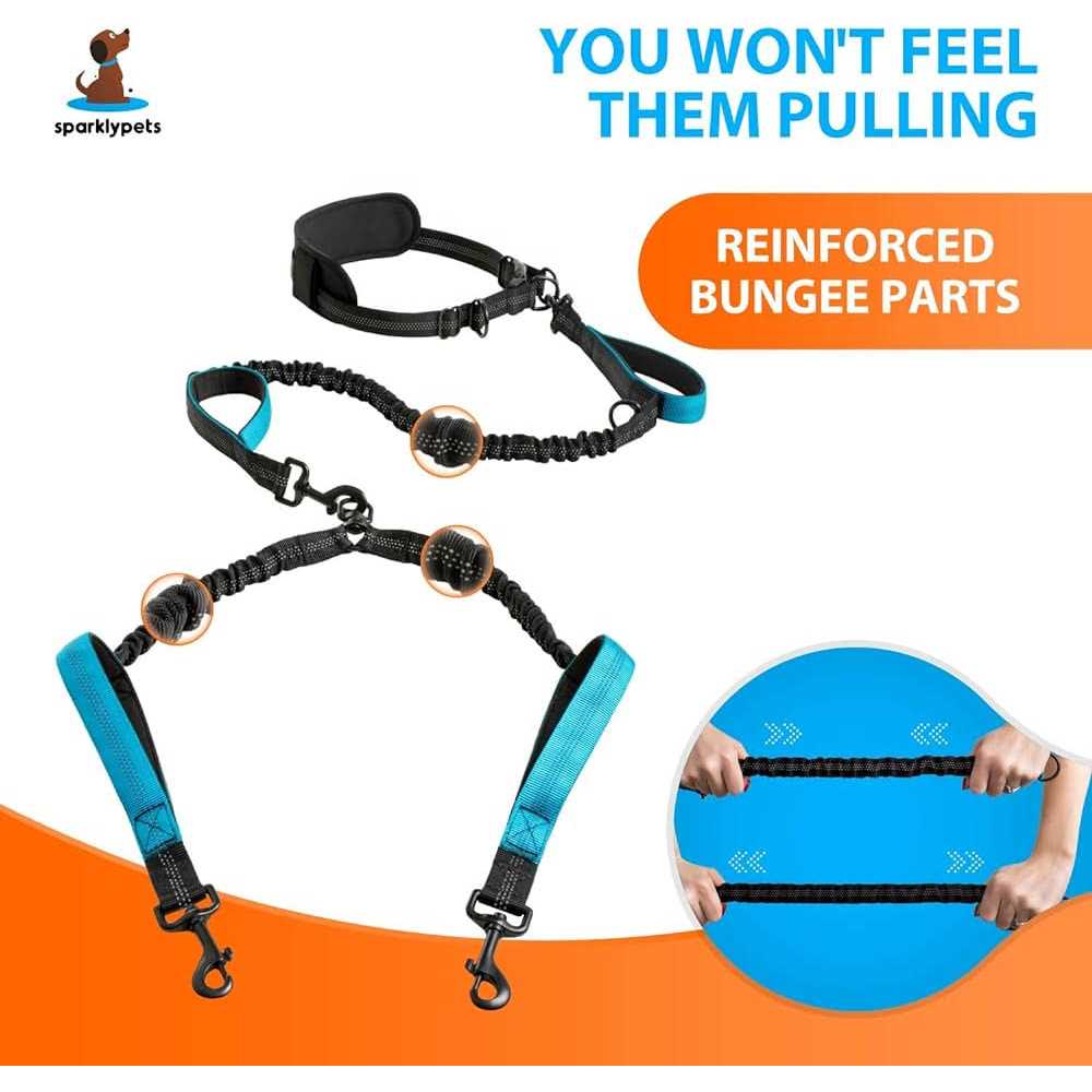 SparklyPets Hands Free Double Dog Leash Dual Dog Leash for Medium and Large Dogs