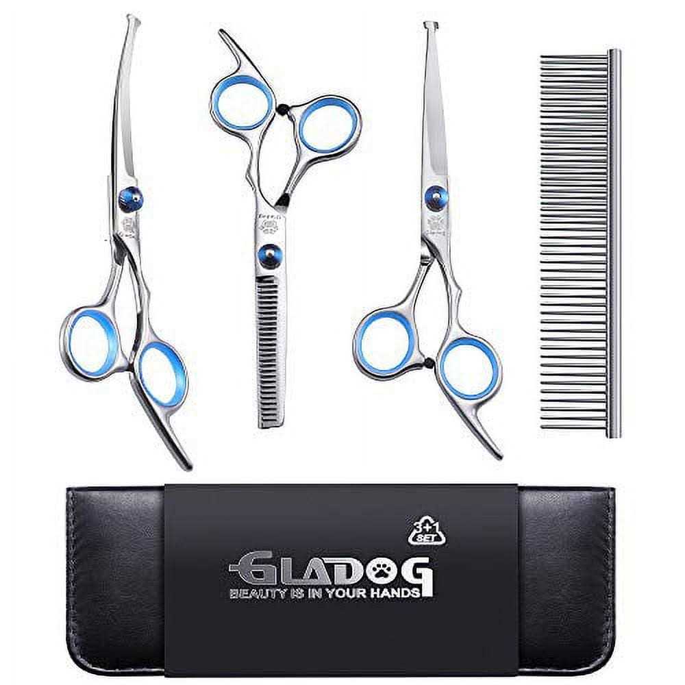 GLADOG Professional Dog Grooming Scissors Set, 4 in 1 Pet Grooming Scissors for dogs with Safety Round Tips, Sharp and Durable