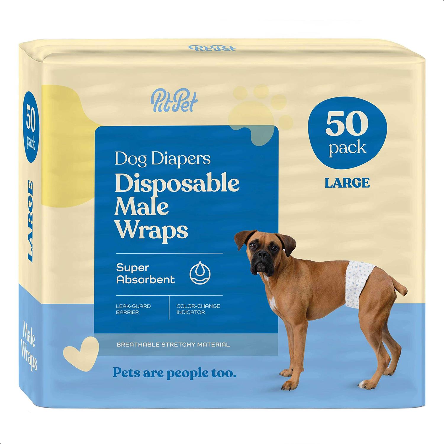 Pitpet Comfortable Male Dog Diapers 30-Pack Super Absorbent Disposable Male Dog Wraps