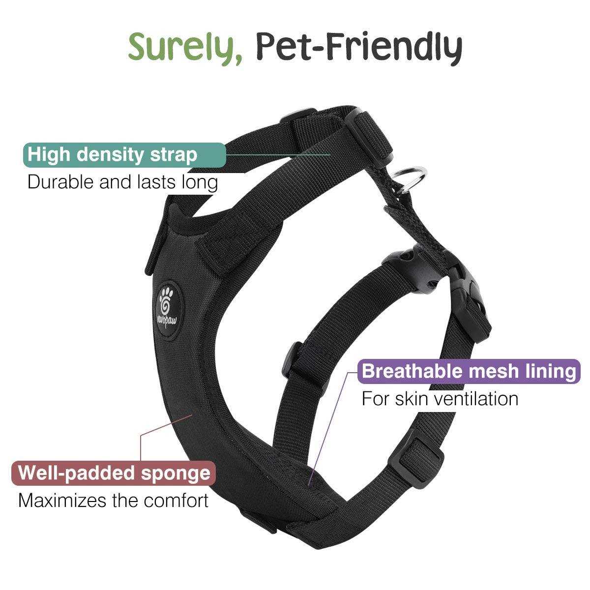 VavoPaw Dog Vehicle Safety Vest Harness, Adjustable Soft Padded Mesh Car Seat Belt Leash Harness with Travel Strap and Carabiner