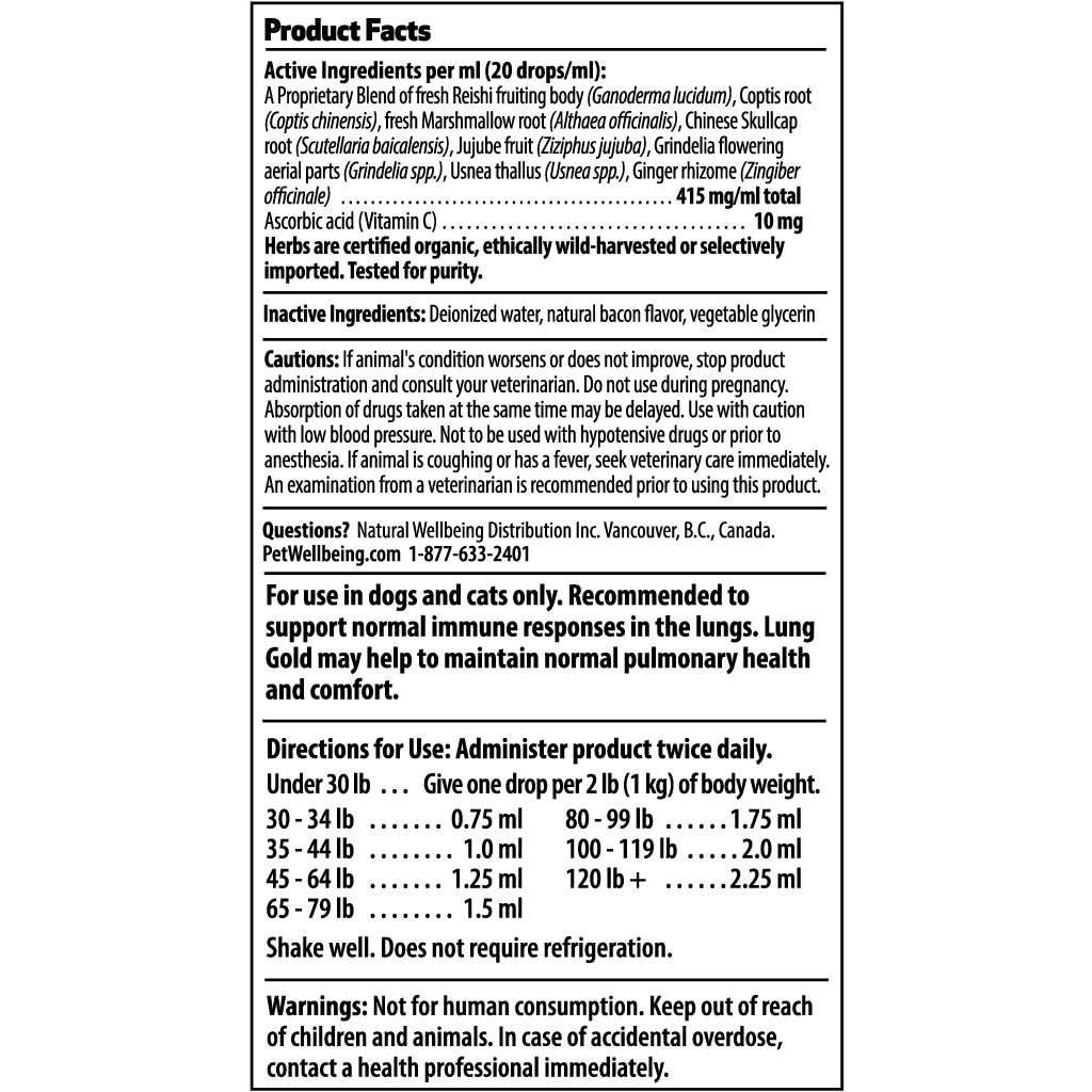Pet Wellbeing Lung Gold for Cats