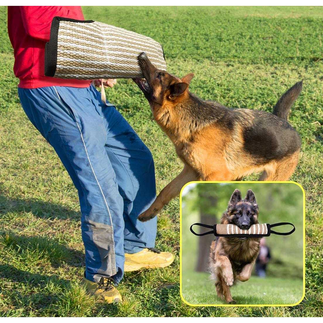 MelkTemn Professional Dog Bite Training Set 3 in 1 Dog Bite Sleeve Arm + Whip Agitation Stick for Dogs Training Protection for Biting + Dog Bite Pillow Tug