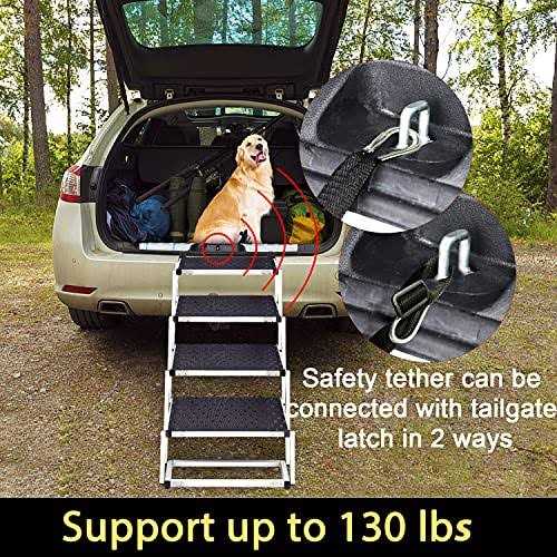 LUFFWELL 19.2” Extra Wide Dog Car Stairs, Foldable Dog Car Ramp with Nonslip Surface for Cars, Truck and SUV