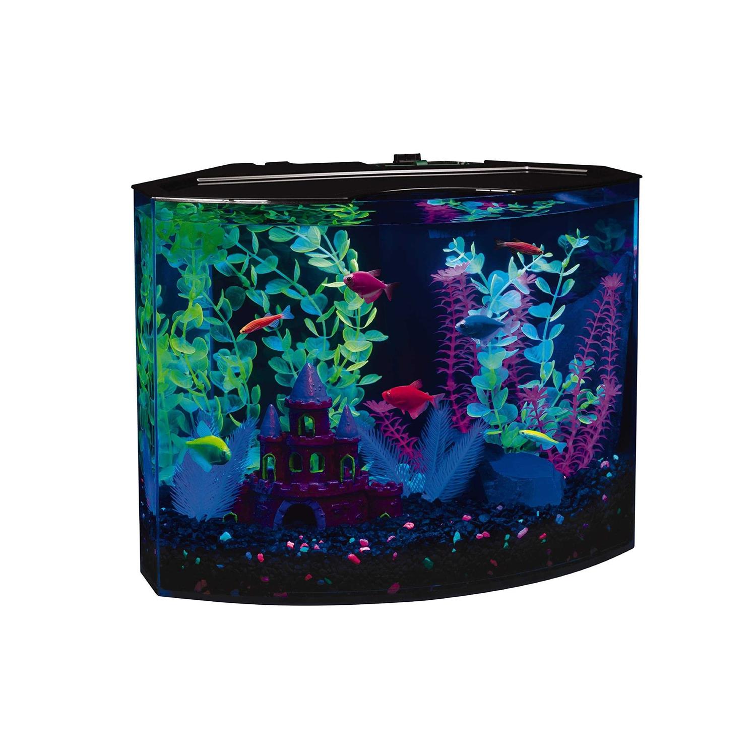 Glofish Aquarium Fish Tank Kits, Includes Fish Tank Decorations And Led Lighting, Tetra Filter And Water Conditioner 5-gallon crescent kit