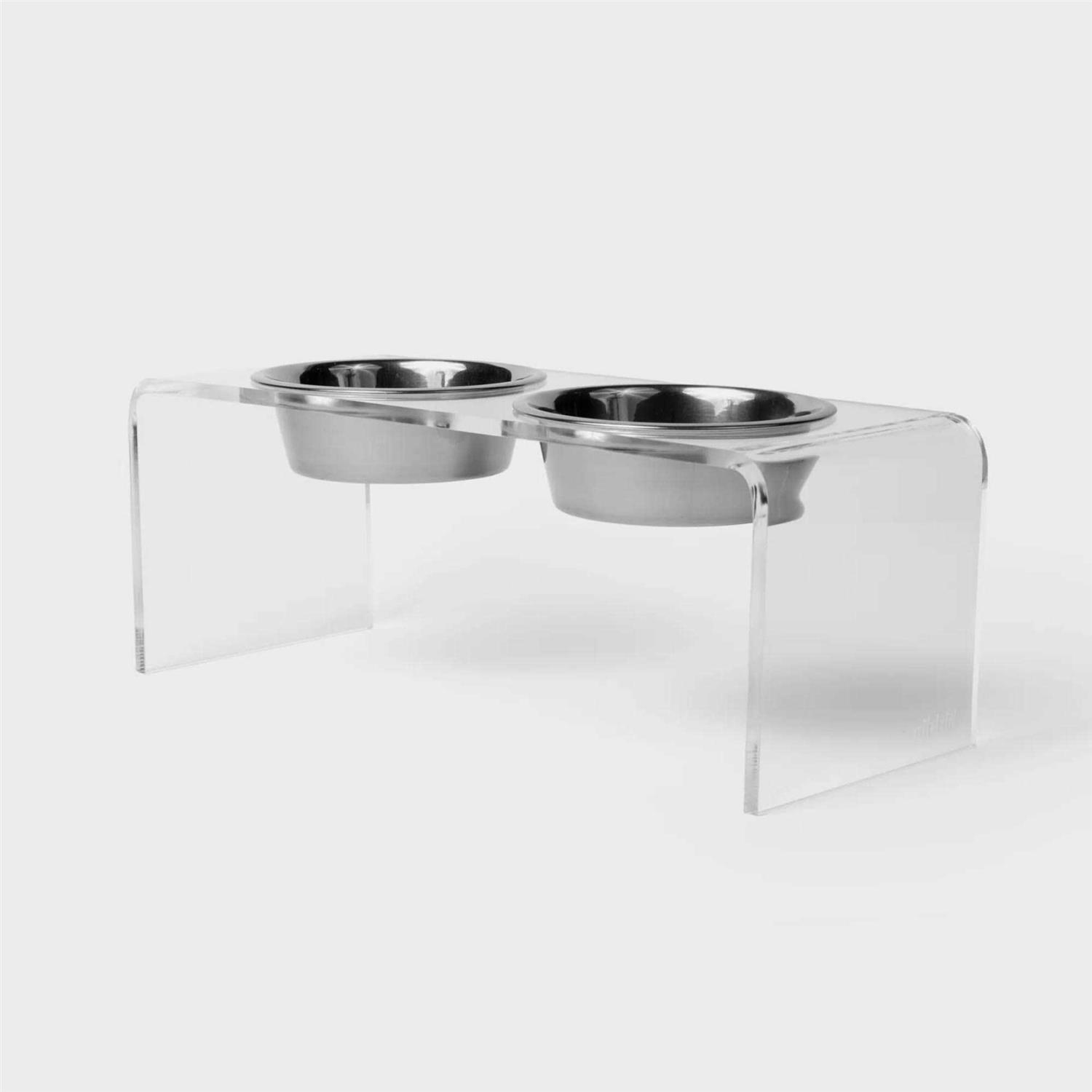 Hiddin Clear Double Bowl Pet Feeder