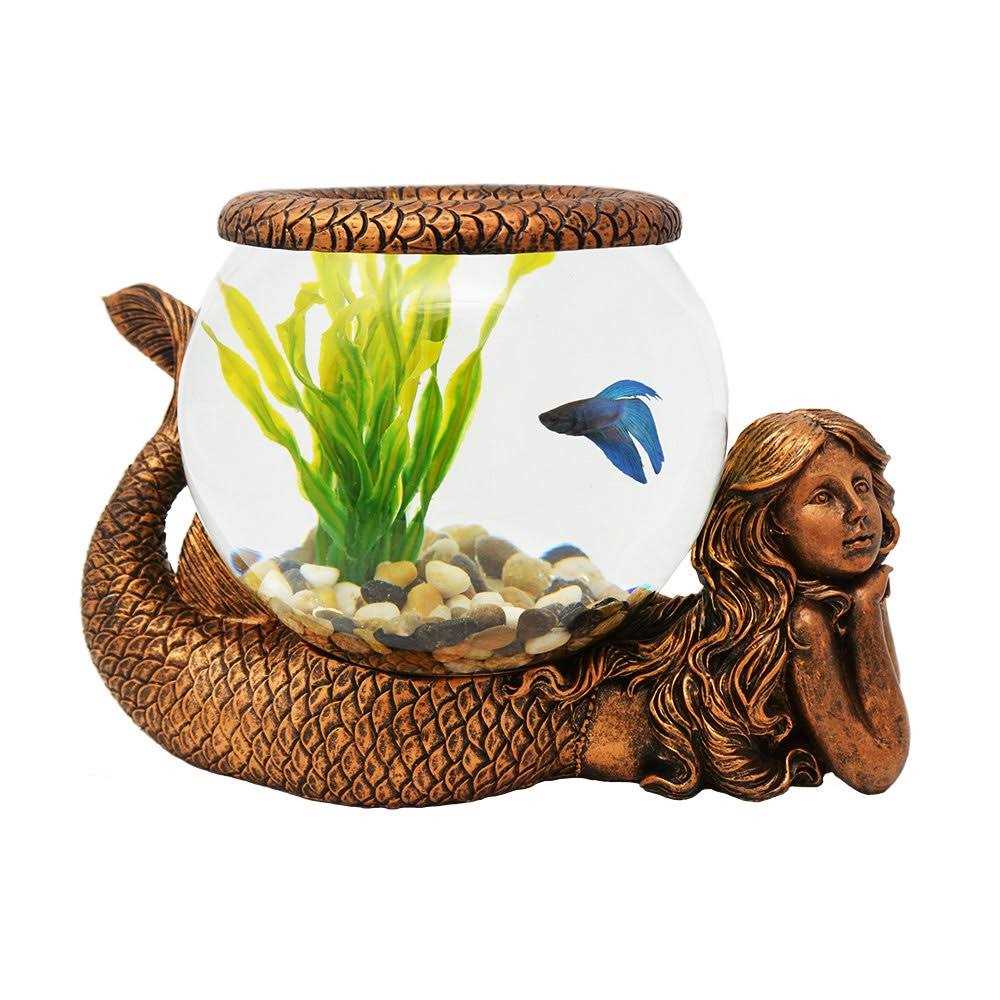 New Mystical Mermaid Decorative Gold Antiqued Glass Fish Bowl Tabletop Aquarium or Terrarium or Candle Holder