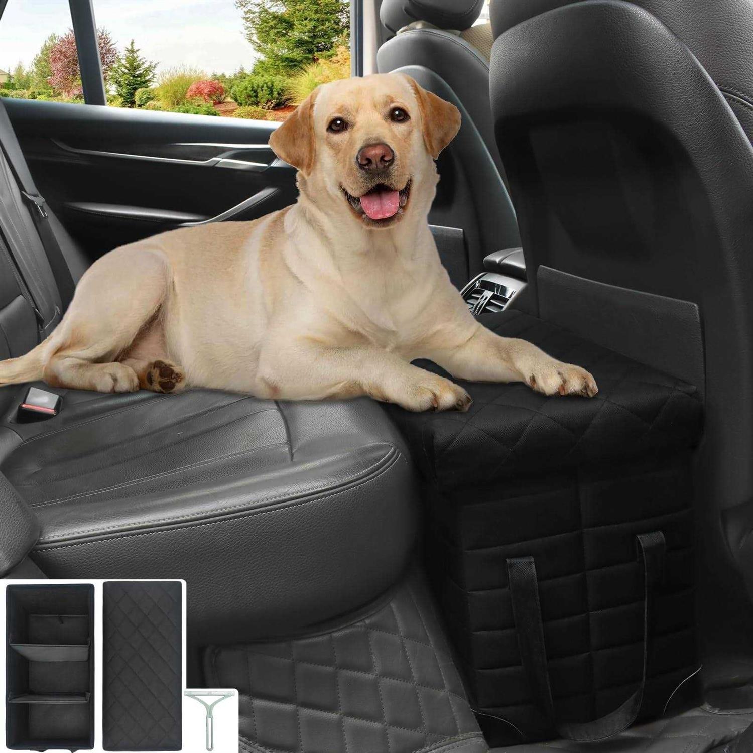 LIONROGE Car Back Seat Extender for Large Dogs up to 200lbs,Dog Car Back & Front Seat Extender with Storage,Prevent Your Dogs from Falling Off The