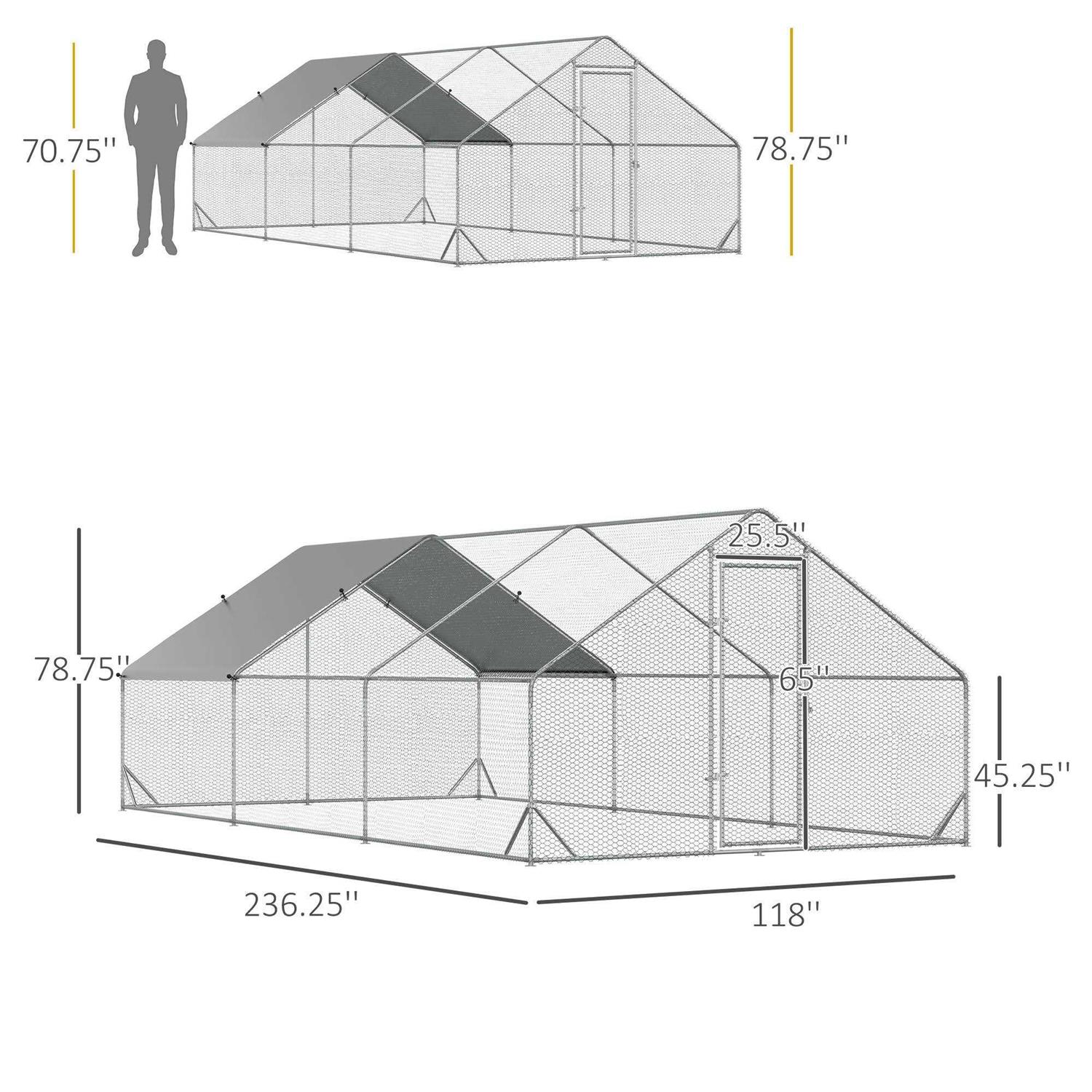 PawHut Large Metal Chicken Coop, Walk-in Poultry Cage Hen Playpen House with Cover and Lockable Door for Outdoor