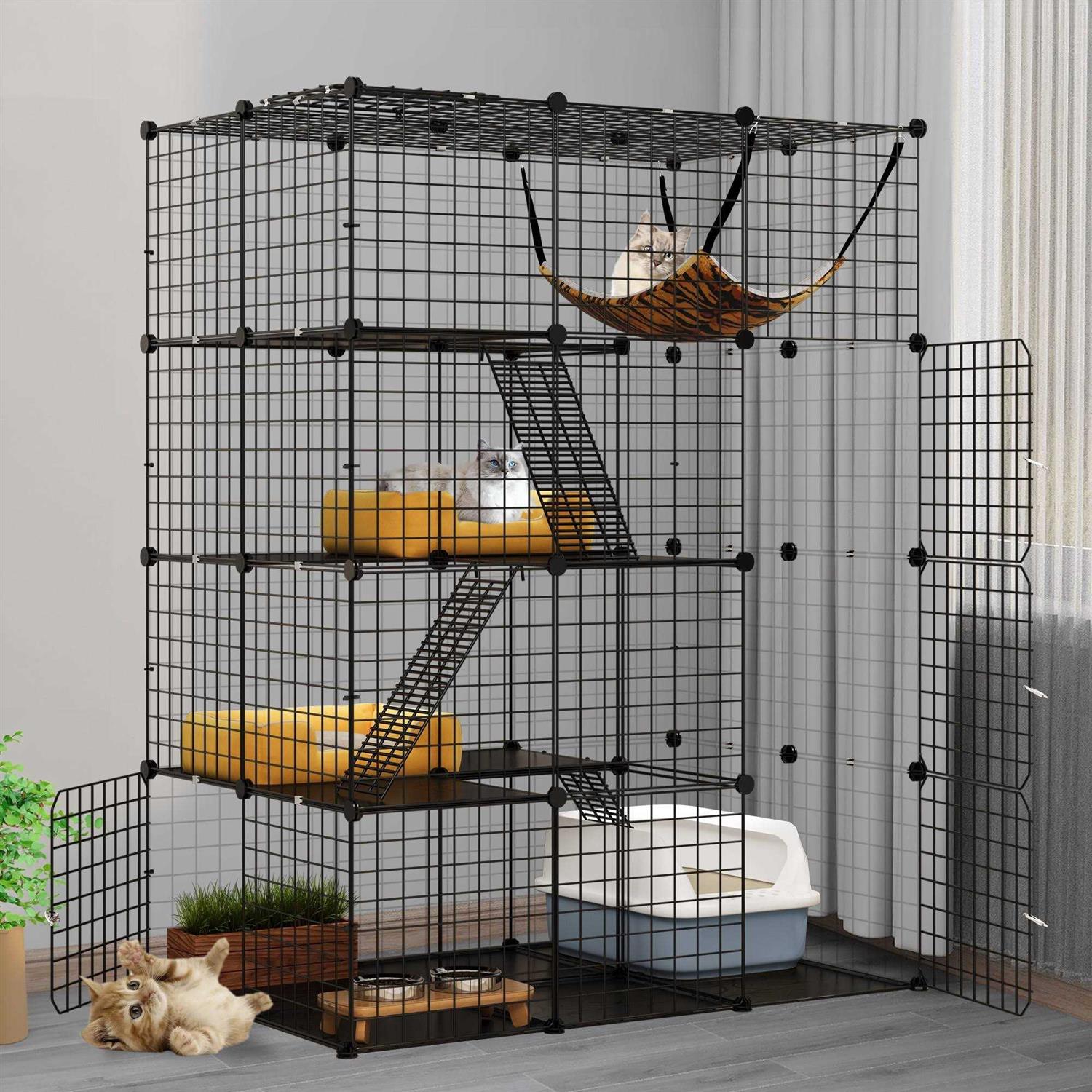 Dextrus 4-Tier Cat Cage Cat Hammock Large Metal Wire Cat Kennel DIY Cat Playpen Perfect
