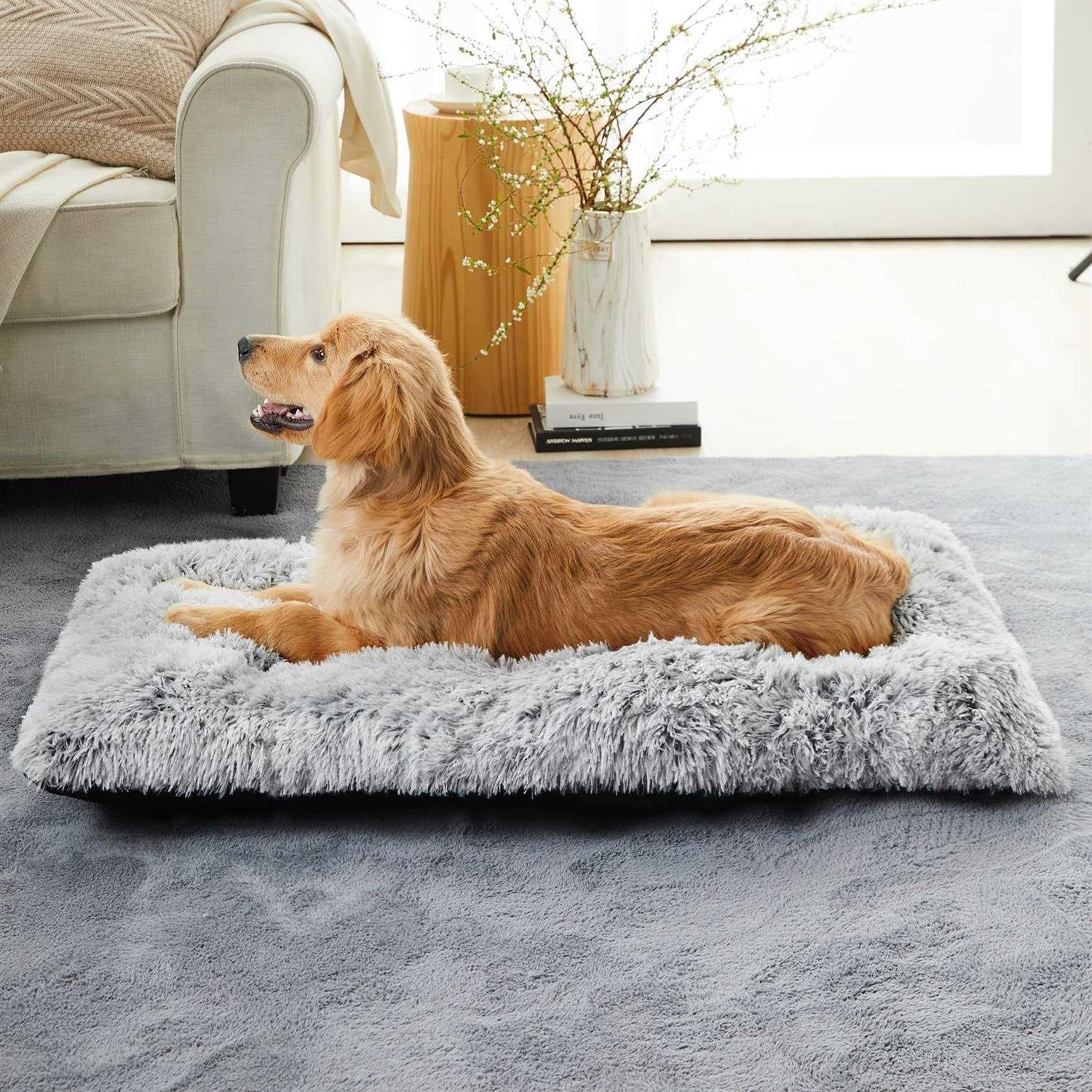 BFPETHOME Dog Beds for Large Dogs Plush Dog Crate Bed Fluffy Cozy Kennel Pad for Sleeping &Ease Anxiety