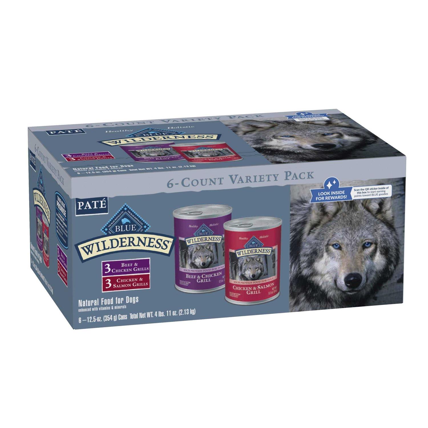 Blue Buffalo Wilderness High Protein Beef & Salmon Adult Wet Dog Food Variety Pack Grain-Free