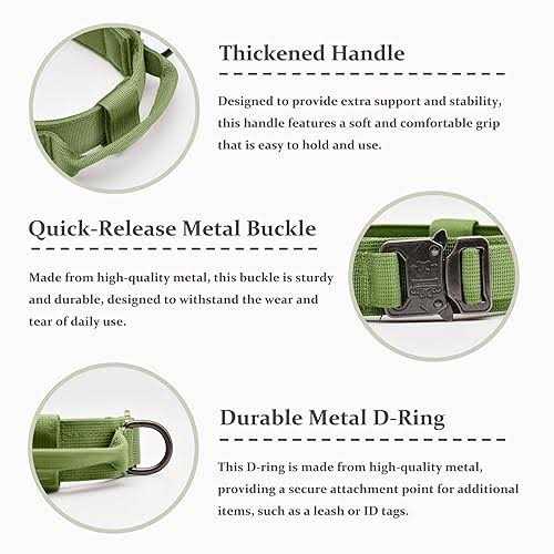 Tactical Dog Collar, Adjustable Military Training Nylon Dog Collar with Control Handle and Heavy Quick-Release Metal Buckle for Small Medium Large