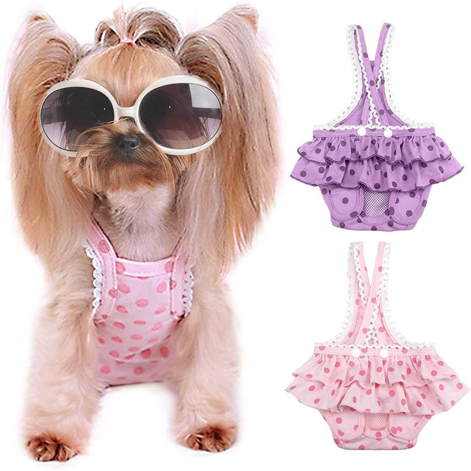 JUOMIIEL 2 Pieces Washable Female Diapers with Suspender Comfort Reusable Doggy Diapers Reusable Puppy Sanitary Panties Dog Underwear