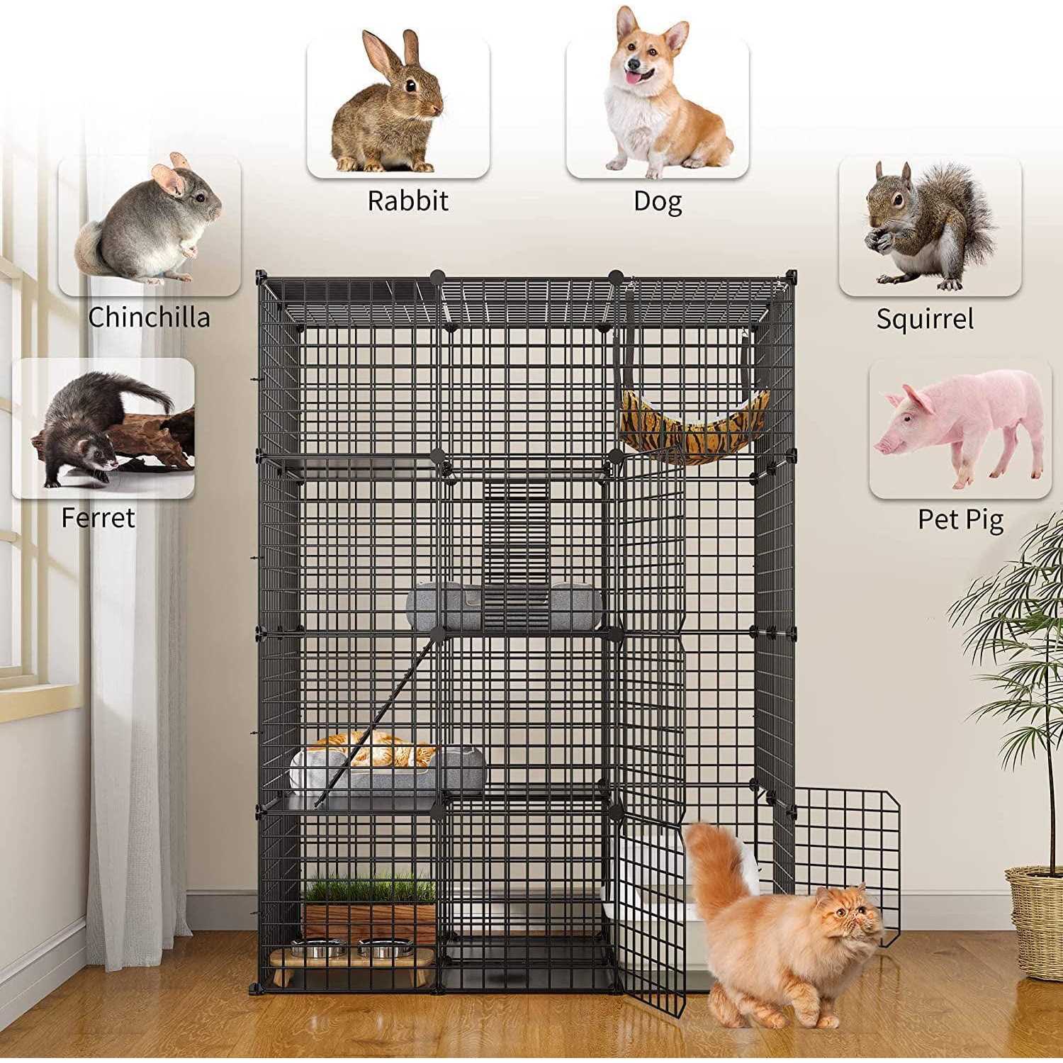 Dextrus 4-Tier Cat Cage Cat Hammock Large Metal Wire Cat Kennel DIY Cat Playpen Perfect