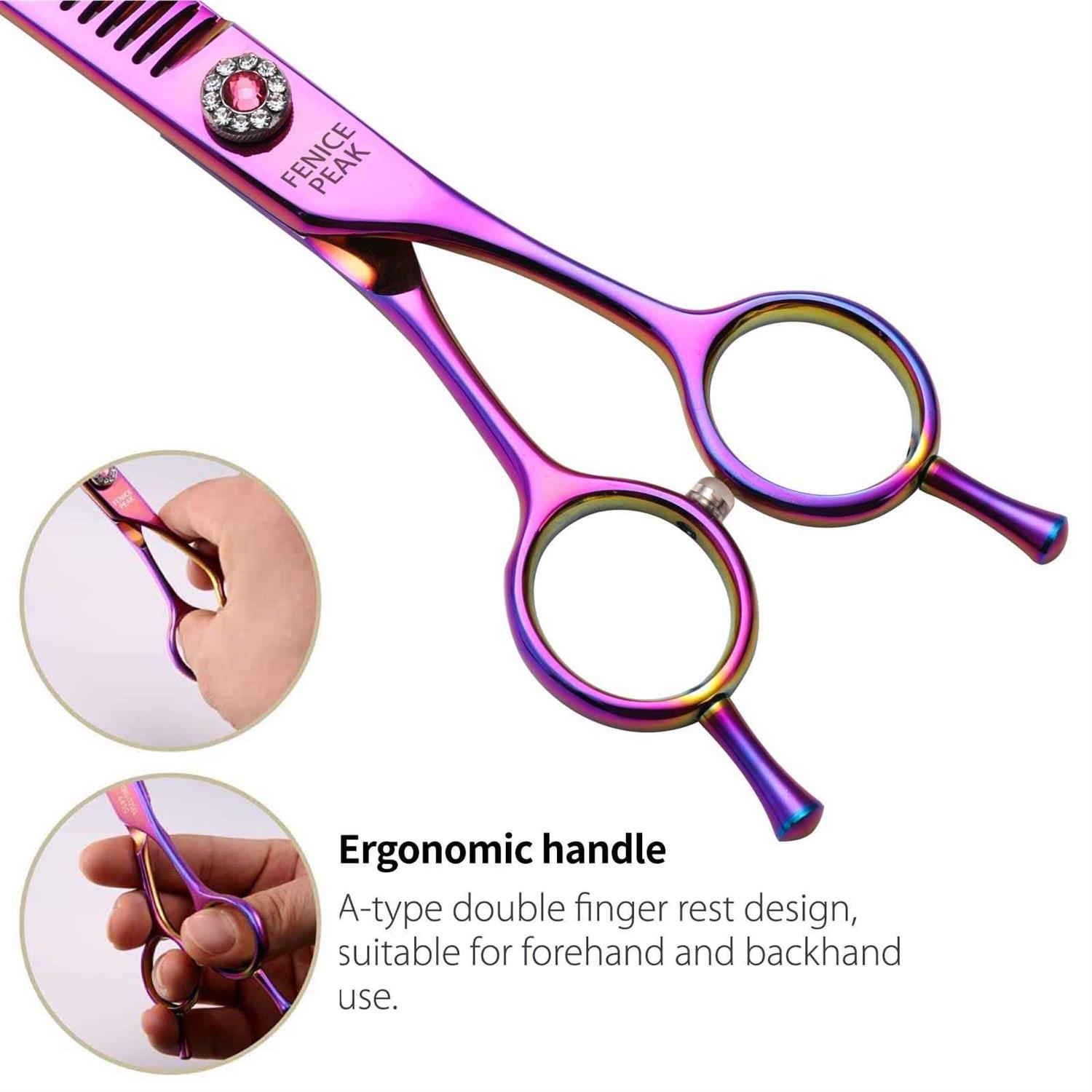 Fenice Peak Professional Dog Grooming Scissors Pet Curved Thinning Shears 7.0” Extremely Sharp Blades 440C Steel Thinning Scissors Durable Smooth