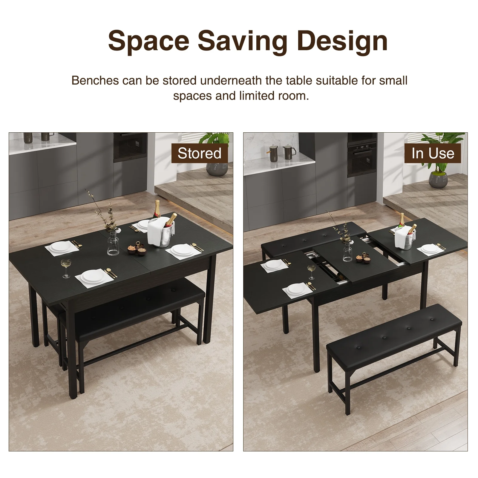 FiveWillowise 3-Piece Dining Table Set for 4-8, Kitchen Table Set with Metal Frame & Wooden Board .63