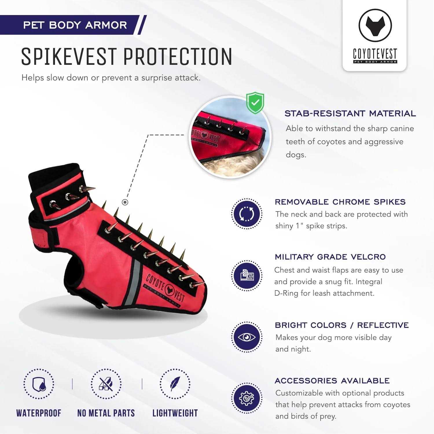 CoyoteVest SpikeVest Dog Harness Vest Reflective Dog Accessories with Spikes to Shield Your Pet from Raptor and Animal Attacks