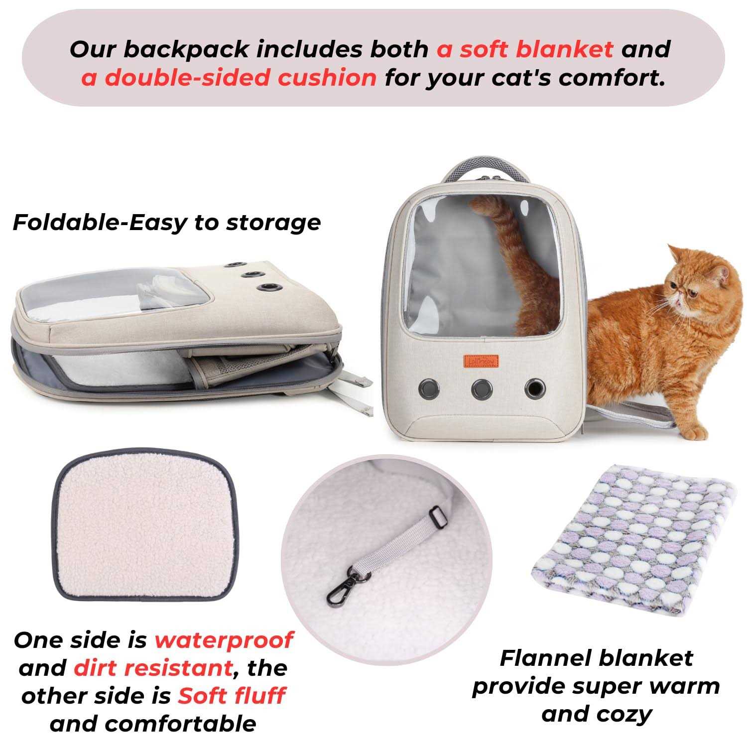 Lollimeow Pet Carrier Backpack, Bubble Backpack Carrier, Cats and Puppies,Airline-Approved