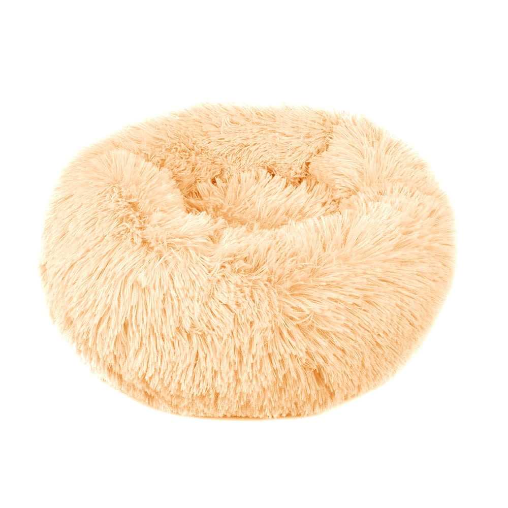 Otoez Round Plush Donut Pet Bed Warm Fur Cuddler Dog Cat Cushion Bed Calming Bed Non-Slip Bottom