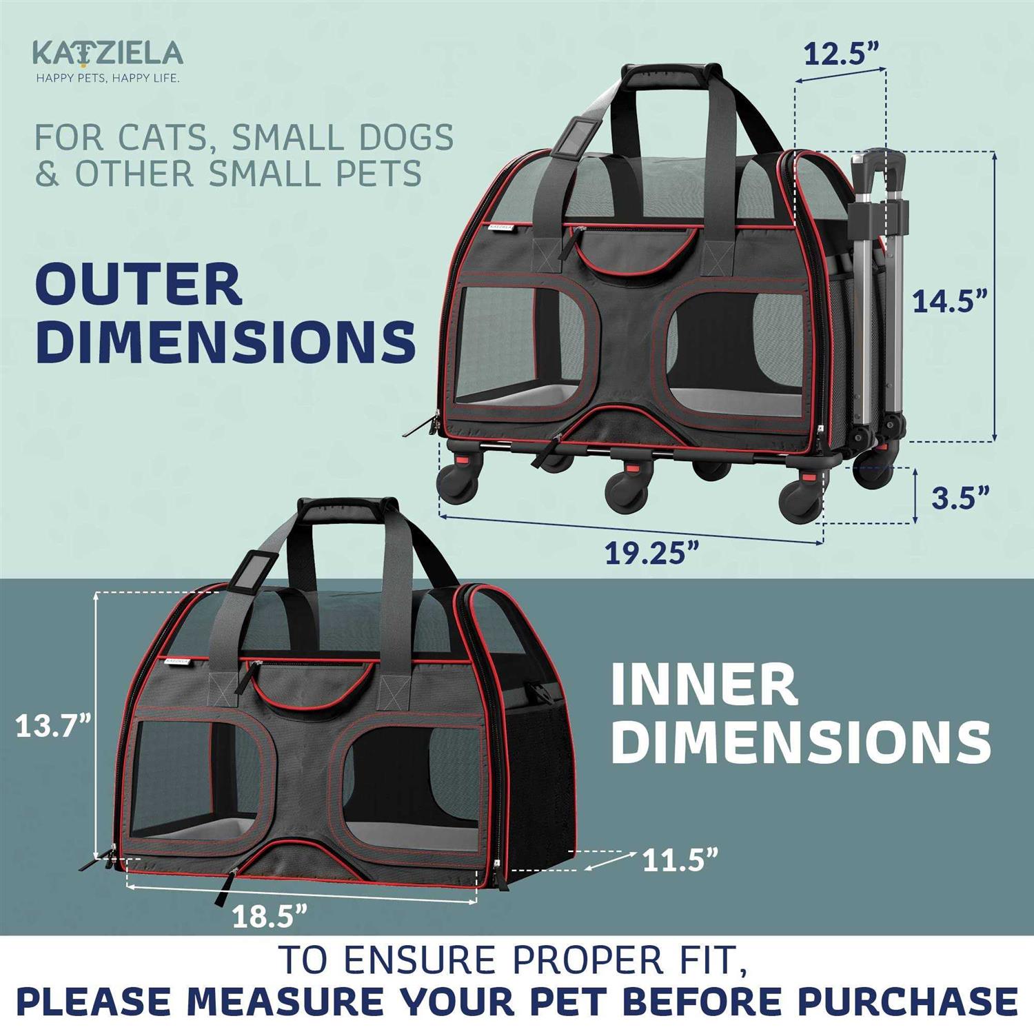 Katziela Luxury Rider Pro Pet Carrier with Removable Wheels and Double Telescopic Handle