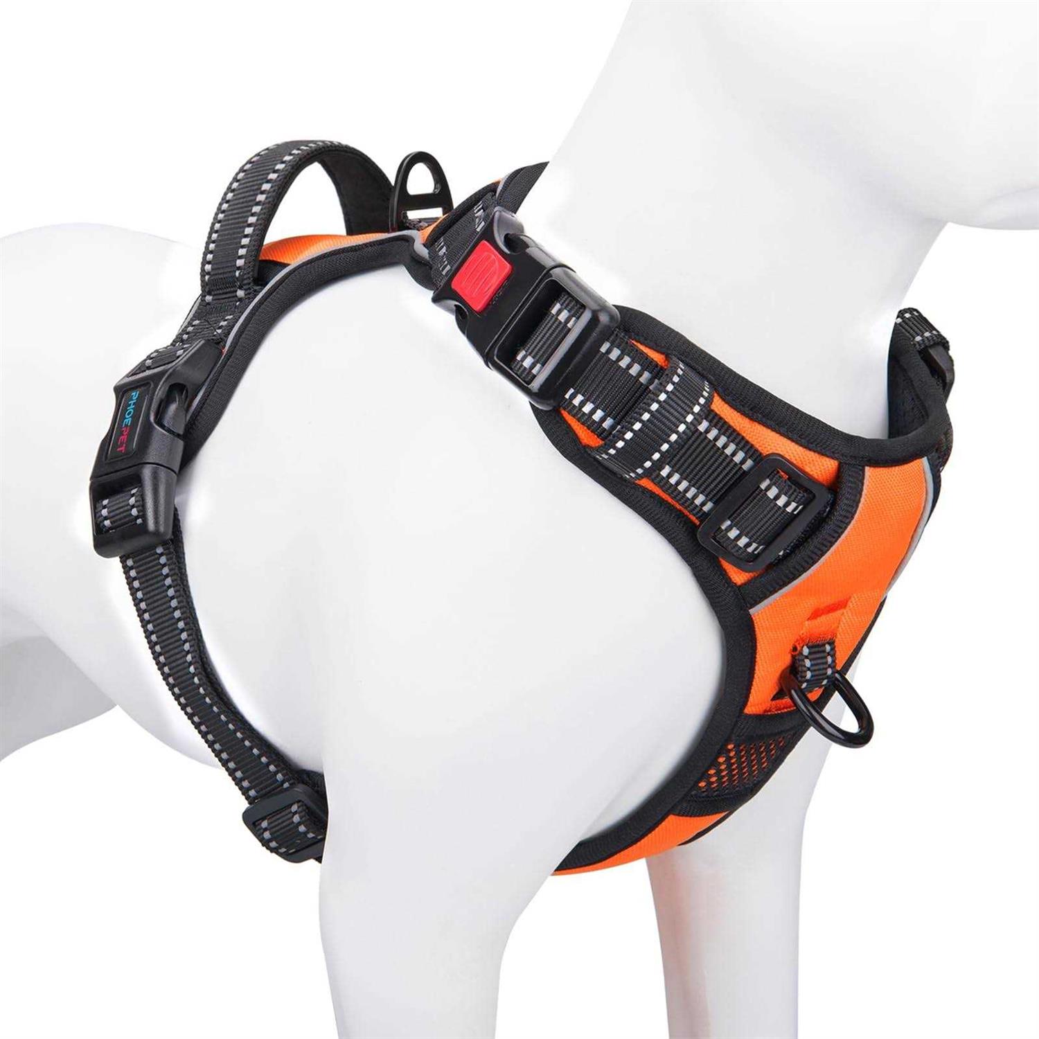 Phoepet No Pull Dog Harness Reflective Front Clip Vest with Handle,Adjustable 2 Metal 3 Buckles