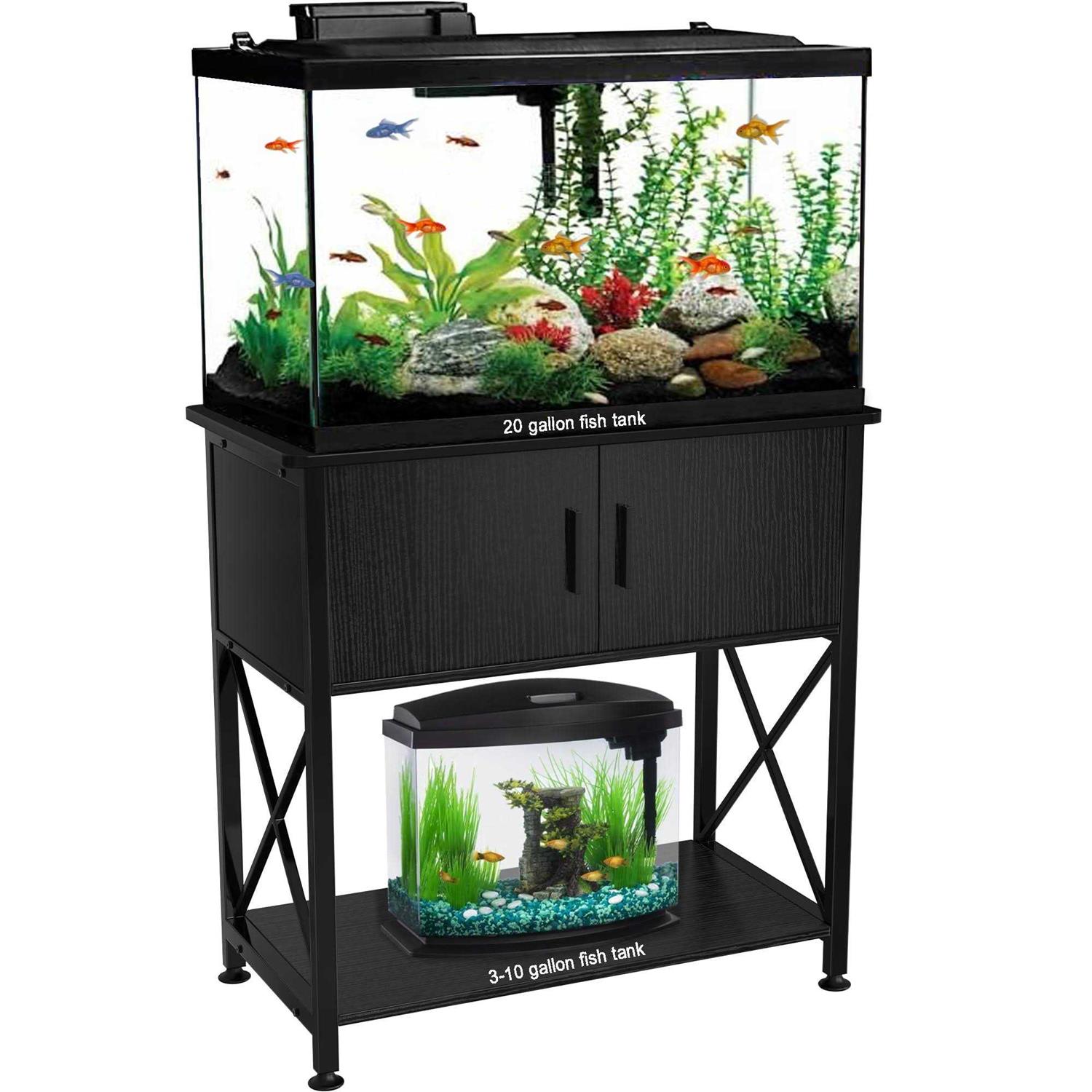 GDLF Fish Tank Stand Metal Aquarium Stand for 20 Gallon Long with Accessories Storage