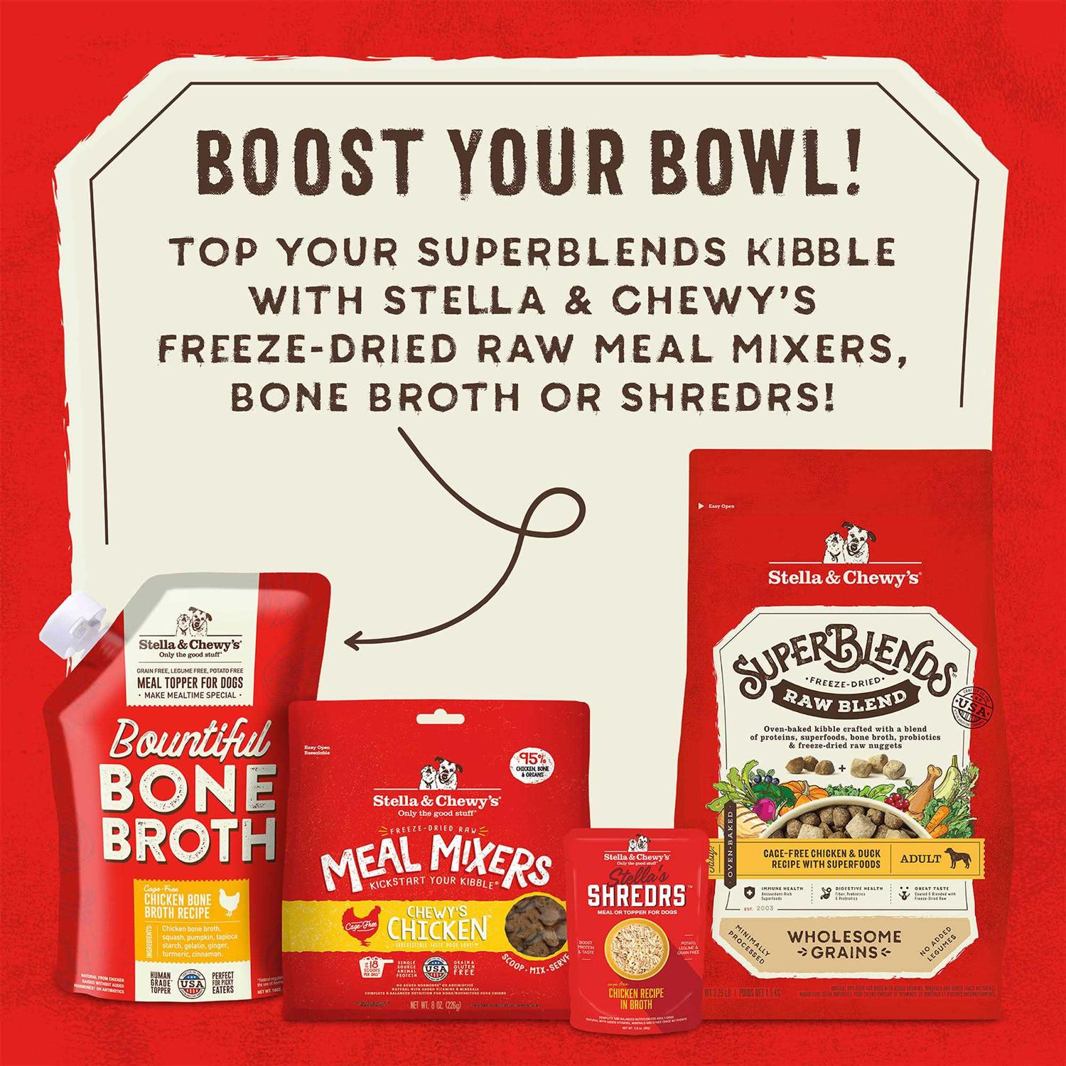 Stella & Chewy’s SuperBlends Raw Wholesome Grains Cage Free Chicken & Duck Recipe with Superfoods