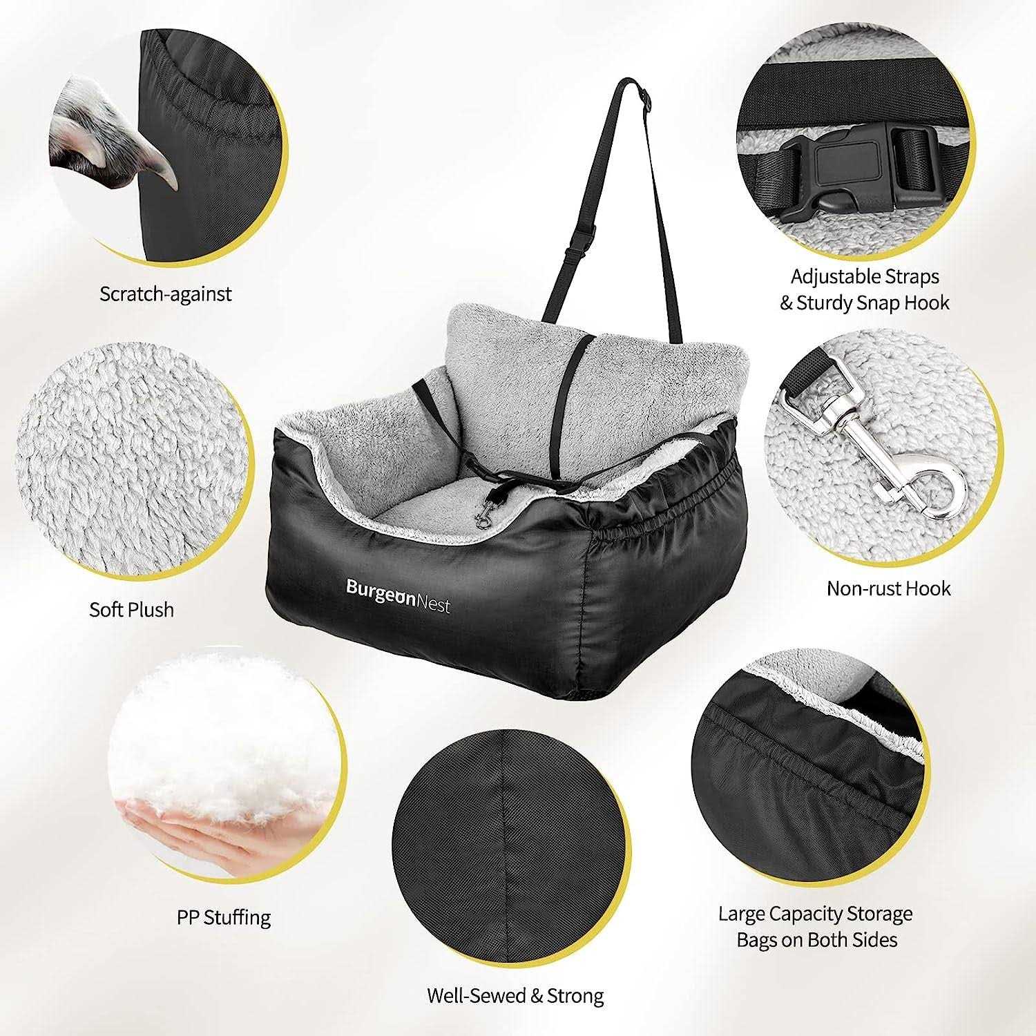 Burgeonnest Dog Car Seat for Small Dogs, Fully Detachable and Washable Dog Carseats Small Under 25